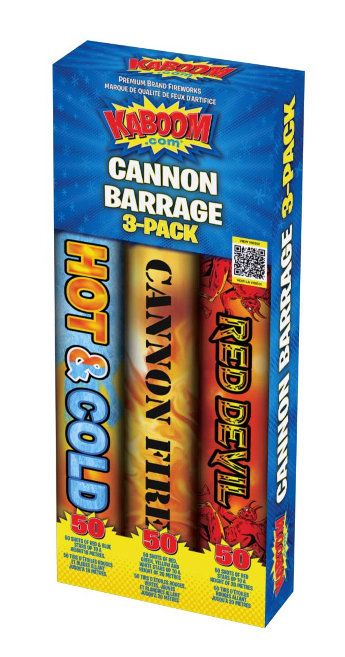 Feux d'artifice colorés Kaboom Mini Cannon Barrage, étoiles crépitantes, paq. 3, 65 pi Front_Three_Fourths_Angled_Left