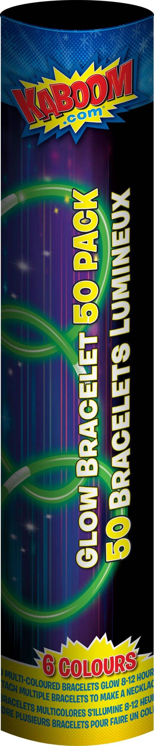 Kaboom Neon Glow Bracelets Value Pack, Assorted Colours, 50-pk Front_Flat