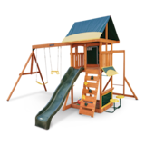 KidKraft Brightside Outdoor Cedar Wooden Swing/Play Set, Kids Ages 3-10 Front_Three_Fourths_Angled_Left