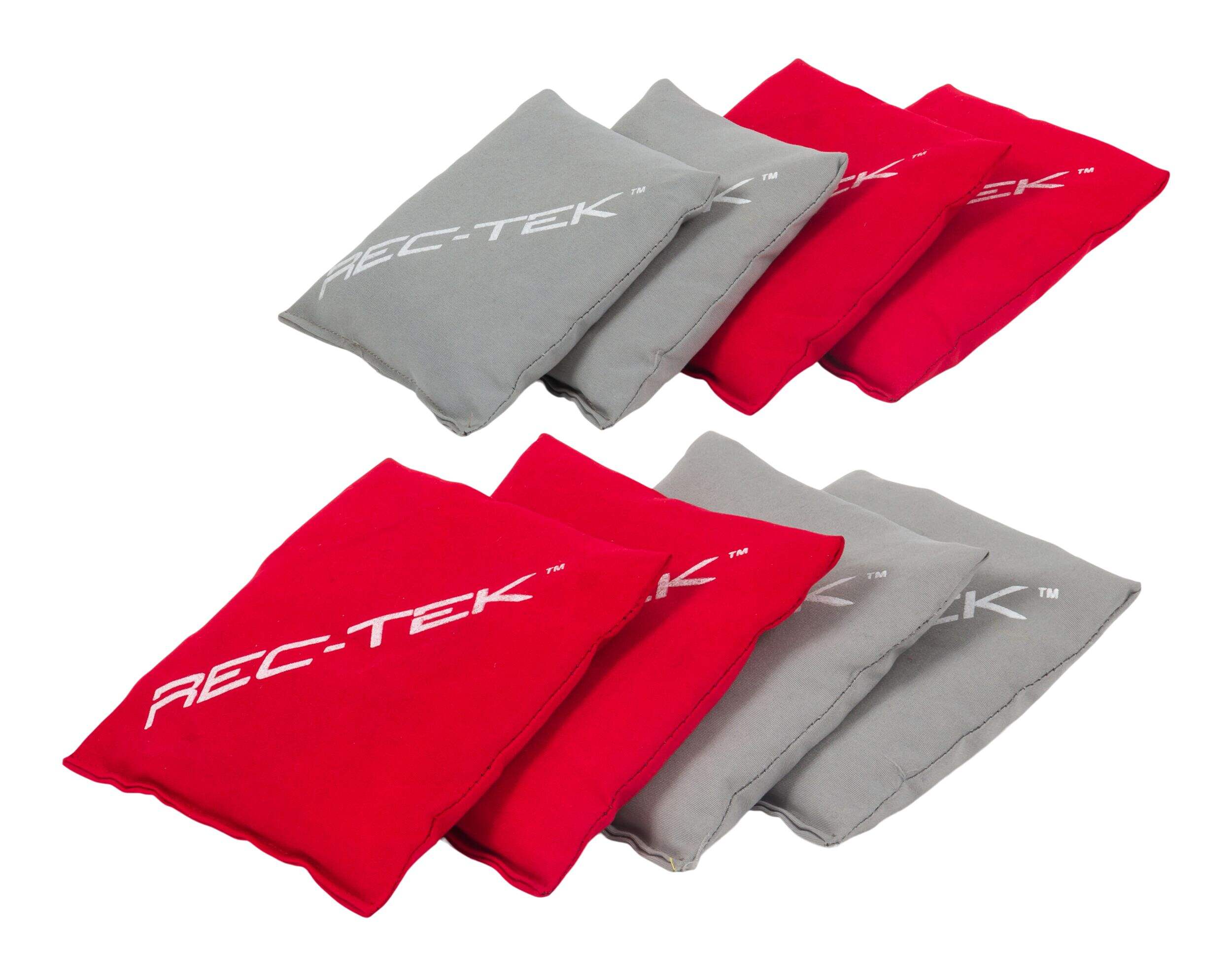 Rec-Tek Outdoor & Indoor Replacement Bean Bags, Grey/Red, 4-in, 8-pk, All Ages, for Lawn Game Activities Front_Angled_Left