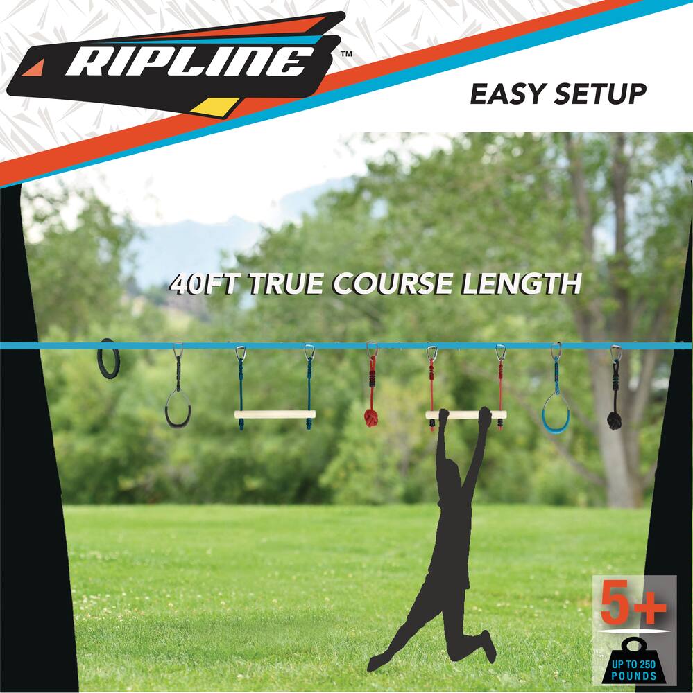 Ripline Deluxe Ninja Outdoor Air Jungle Gym, 36-ft, with 7 Obstacle ...