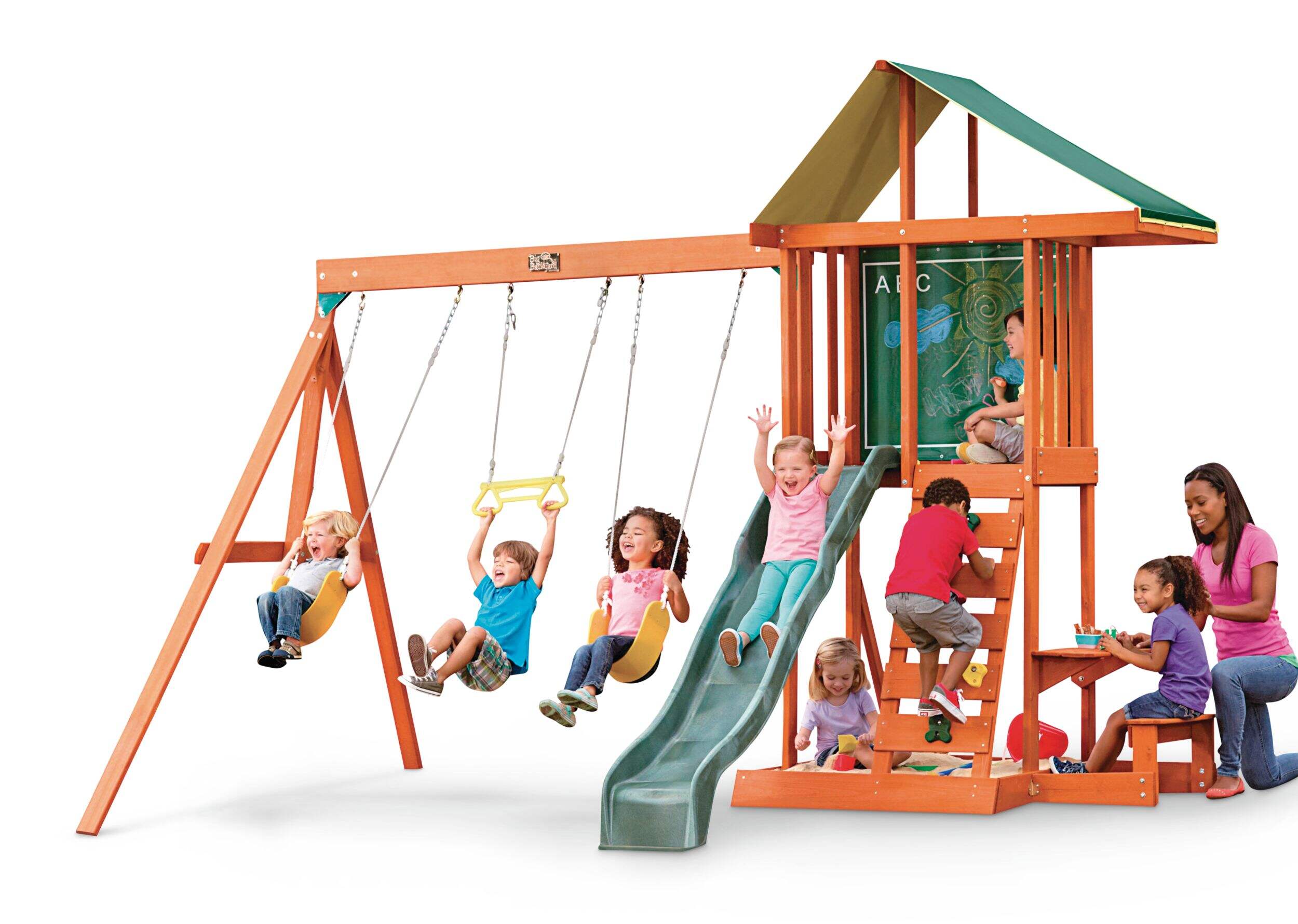 KidKraft Springfield Outdoor Cedar Lumber/Wooden Play Centre with Swing, Ladder & Slide, Ages 5+ Front_Three_Fourths_Angled_Left