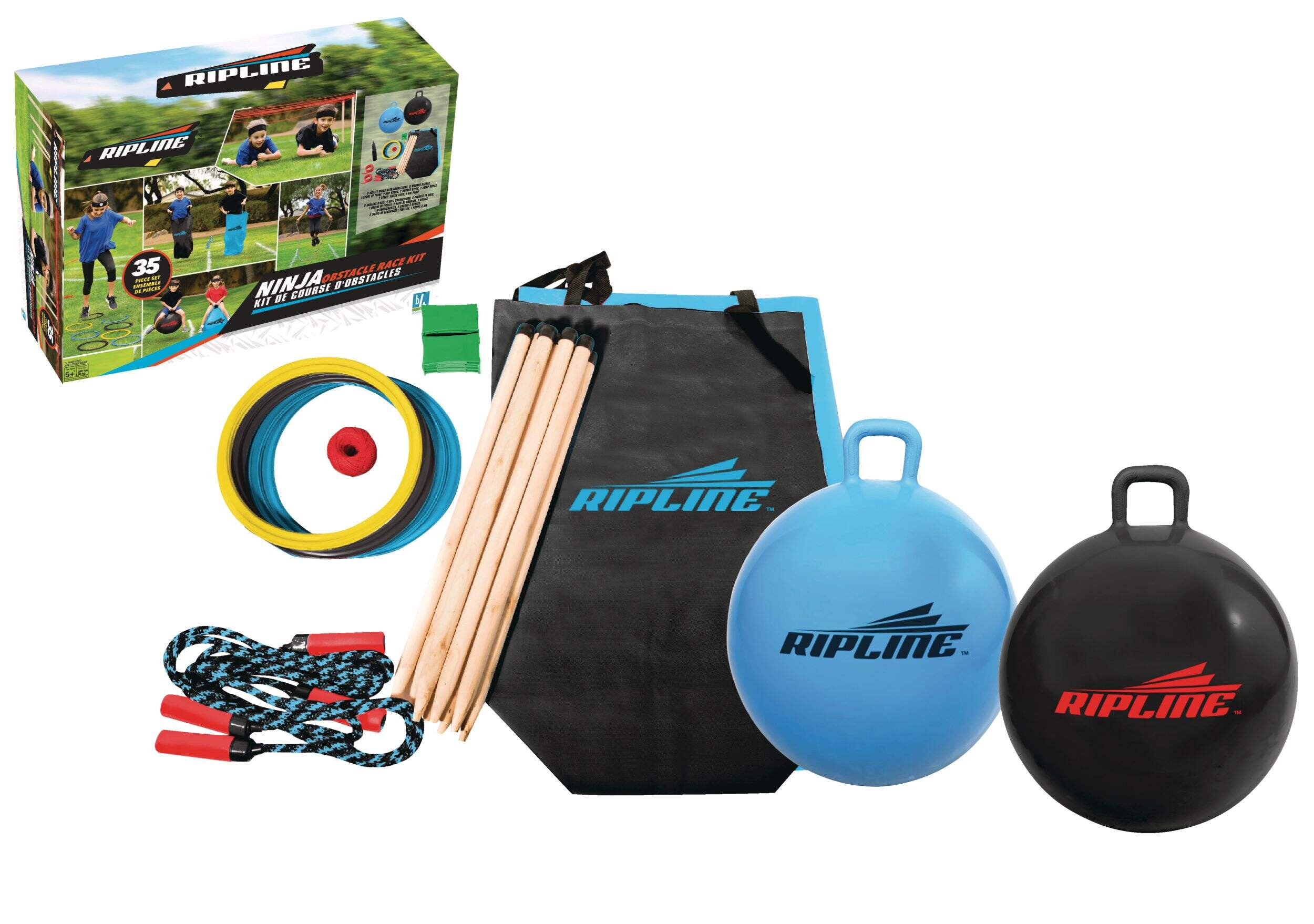Ripline Ninja Outdoor 35 Piece Obstacle Course Race Kit, Kids Ages 5+ Composite_or_Mixed