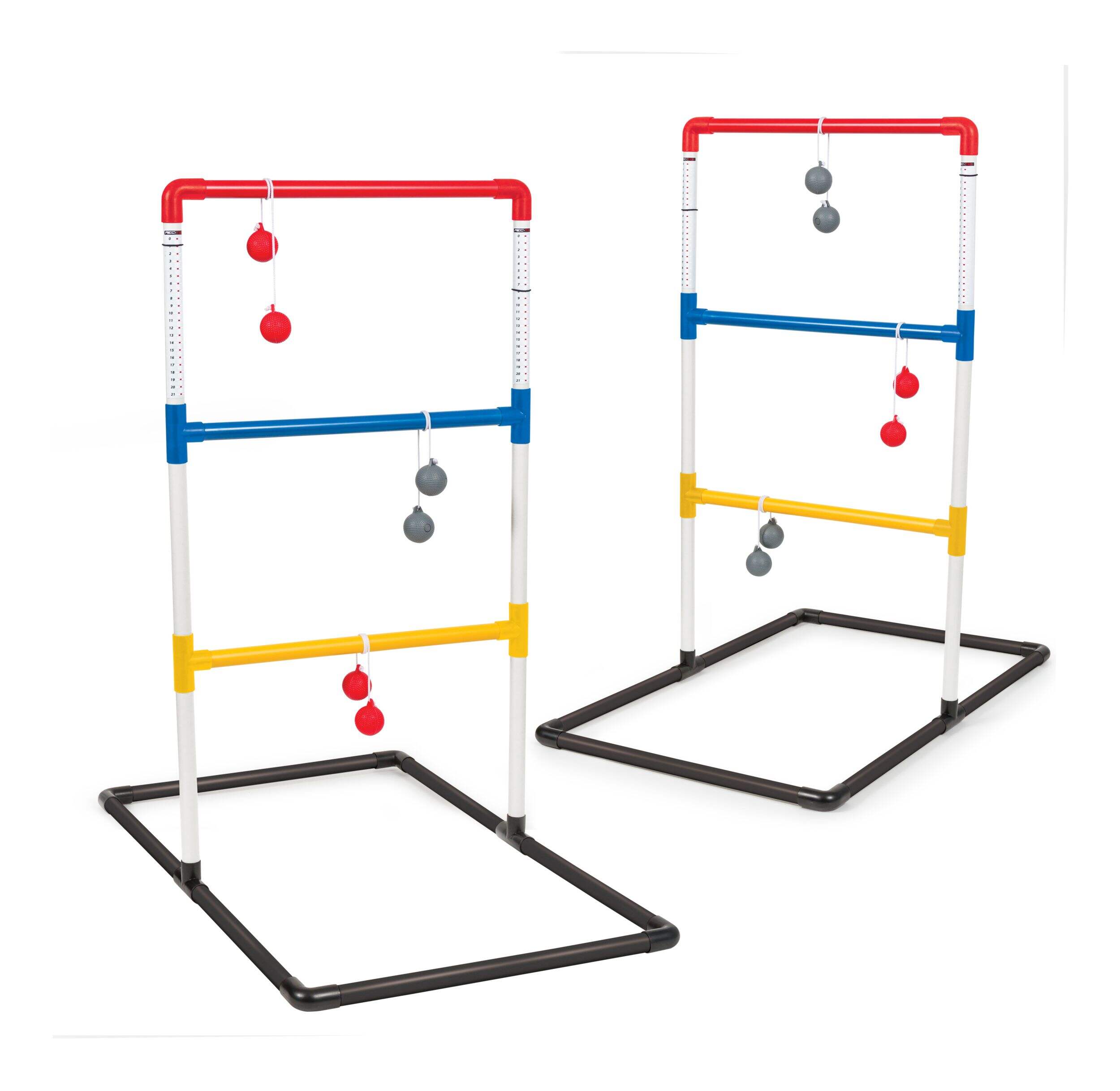 Rec-Tek Outdoor Portable Weighted Base Ladderball Set, Red/Yellow/Blue, 8-pk, All Ages, for Lawn Game Activities Front_Elevated