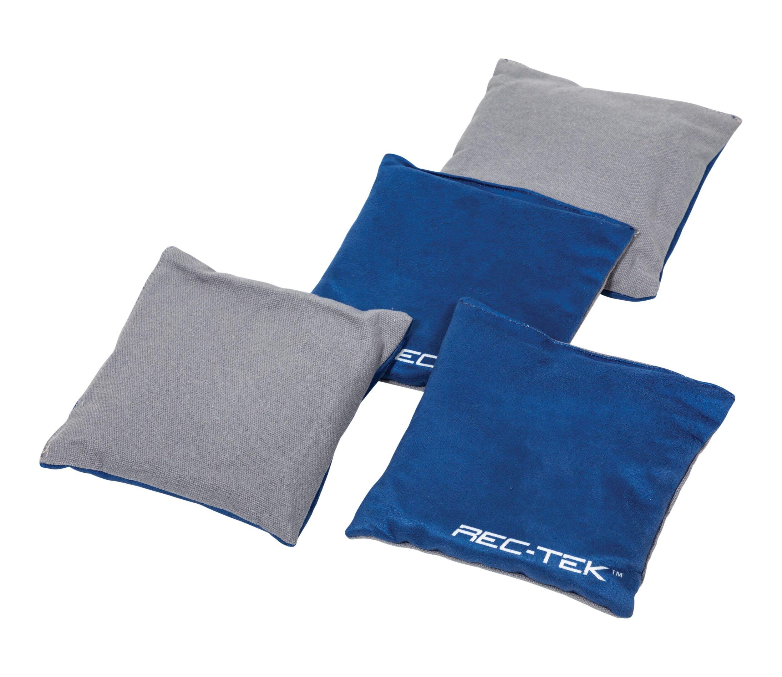 Rec-Tek Outdoor Large Replacement Bean Bags with Storage Bag,  Red/Grey/Blue, 6-in, 4-pk, All Ages, for Lawn Game Activities Front_Angled_Left