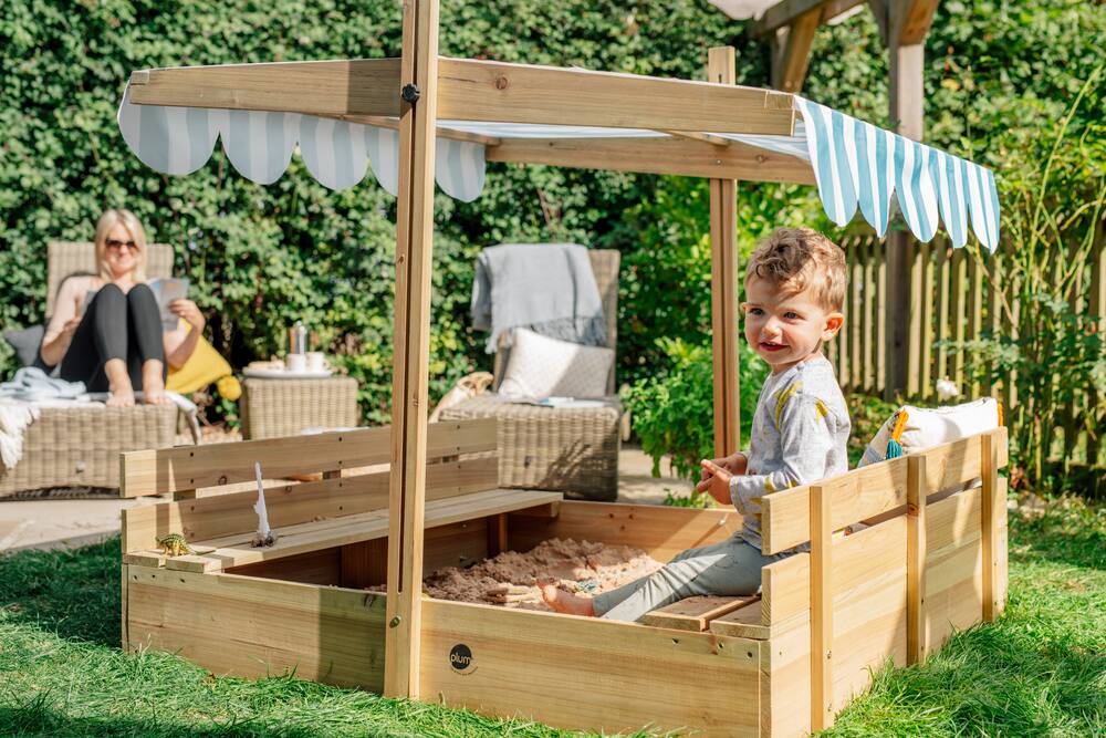 Canadian Cedar Wood Sandpit w/ Adjustable Canopy for Outdoor Backyard Play Kid's Sandbox with Cover 