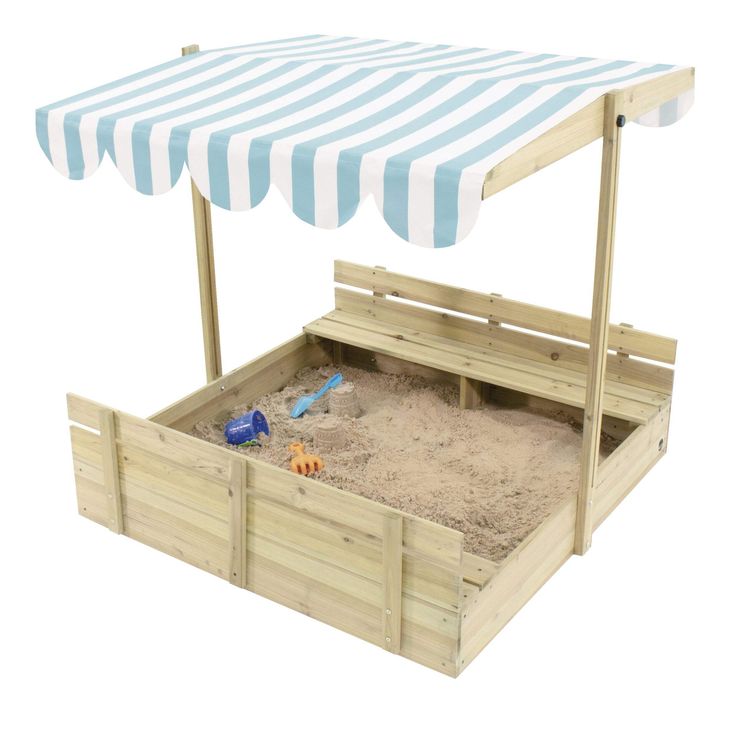 Bac à sable portatif en bois Plum avec auvent réglable, 46 x 46 x 46 po, 3 ans et plus Front_Three_Fourths_Angled_Left