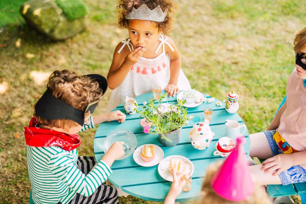 Plum® Outdoor 4-Seat Circular Wooden Picnic Table, Blue, Kids Ages 3 ...