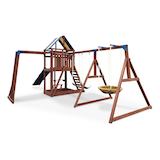 Sportspower Grand Mesa Outdoor Wooden Play Centre, with Swings, Slide, Sandbox and More, Ages 5+ Front_Three_Fourths_Angled_Left