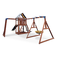 Centre de jeu extérieur en bois Sportspower Grand Mesa avec balançoires, glissoire, bac à sable et plus encore, 5 ans et plus