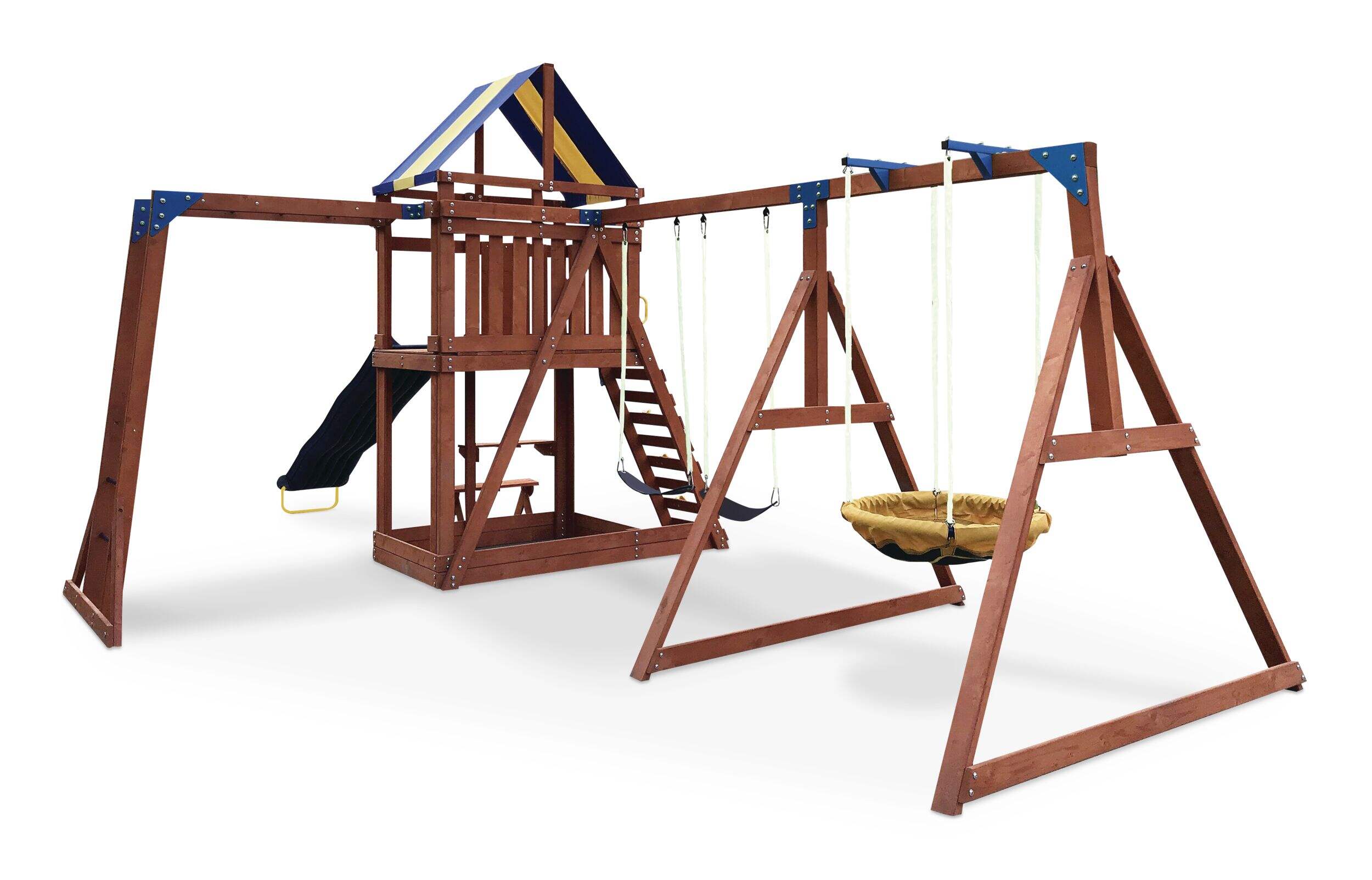 Sportspower Grand Mesa Outdoor Wooden Play Centre, with Swings, Slide, Sandbox and More, Ages 5+ Front_Three_Fourths_Angled_Left