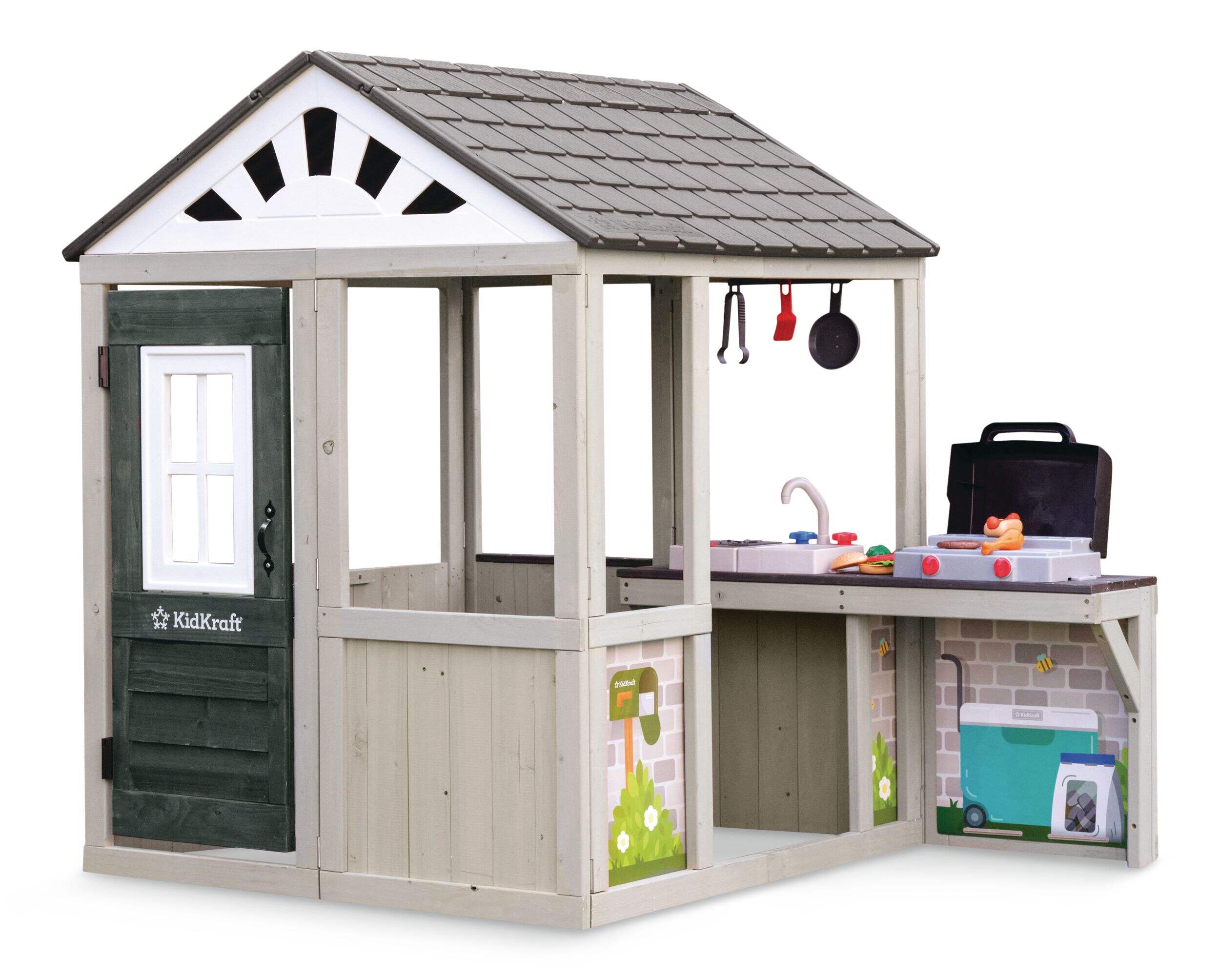 Maisonnette de patio en bois KidKraft avec 11 aliments de jeu, pour les enfants et les parents Front_Three_Fourths_Angled_Left