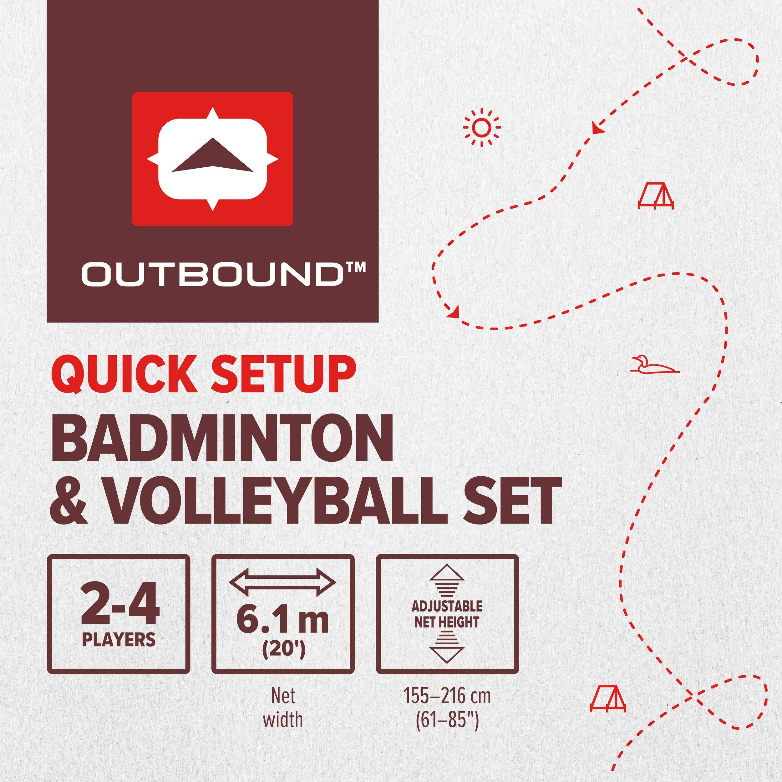 Outbound 2-in-1 Badminton/Volleyball Combo Party Game for Outdoor Fun, Easy Setup Front_Flat