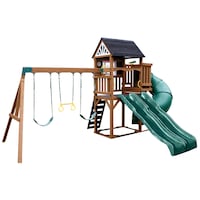 KidKraft Timberlake Playset with Rock Wall Ladder & Swings Front_Three_Fourths_Angled_Right