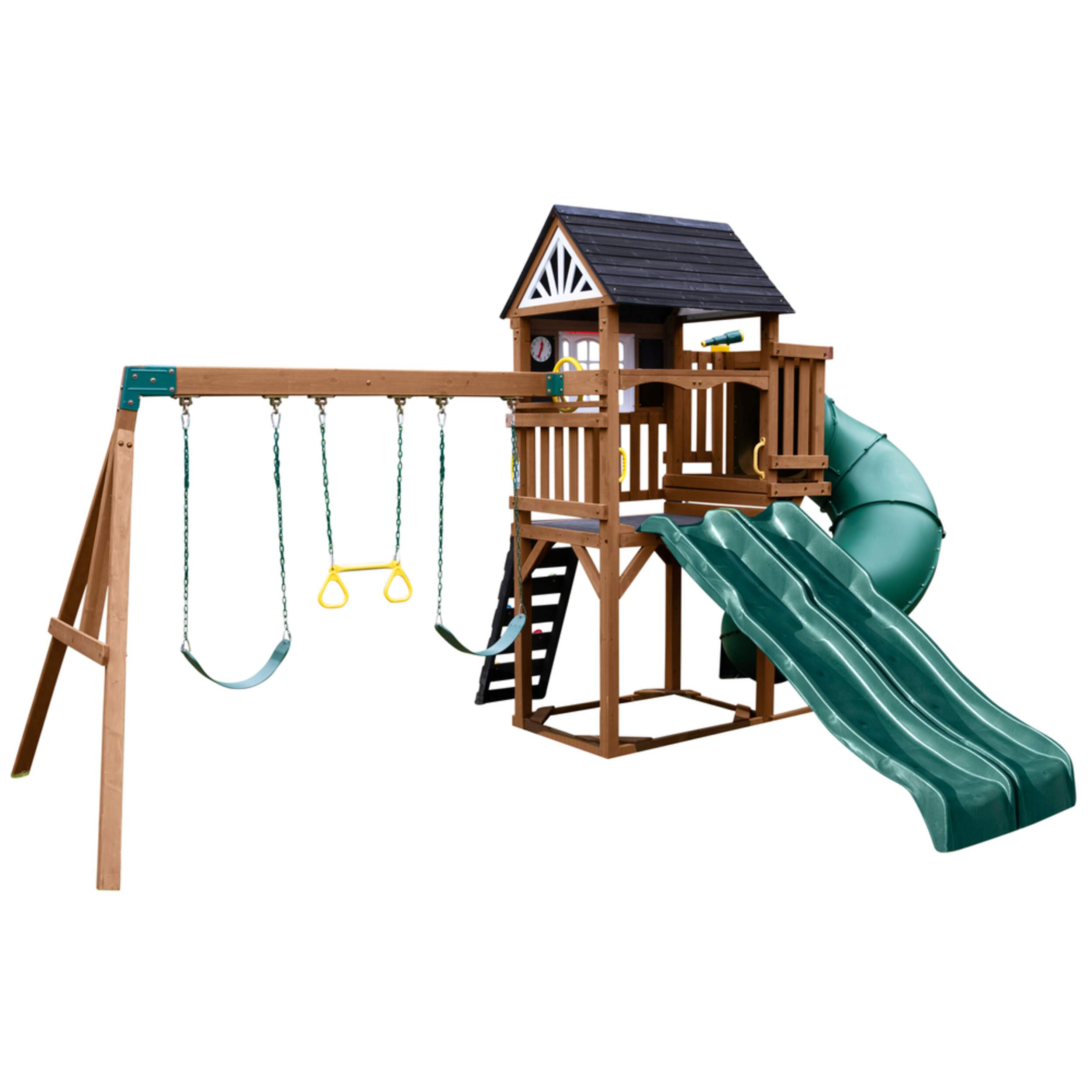 KidKraft Timberlake Playset with Rock Wall Ladder & Swings Front_Three_Fourths_Angled_Right