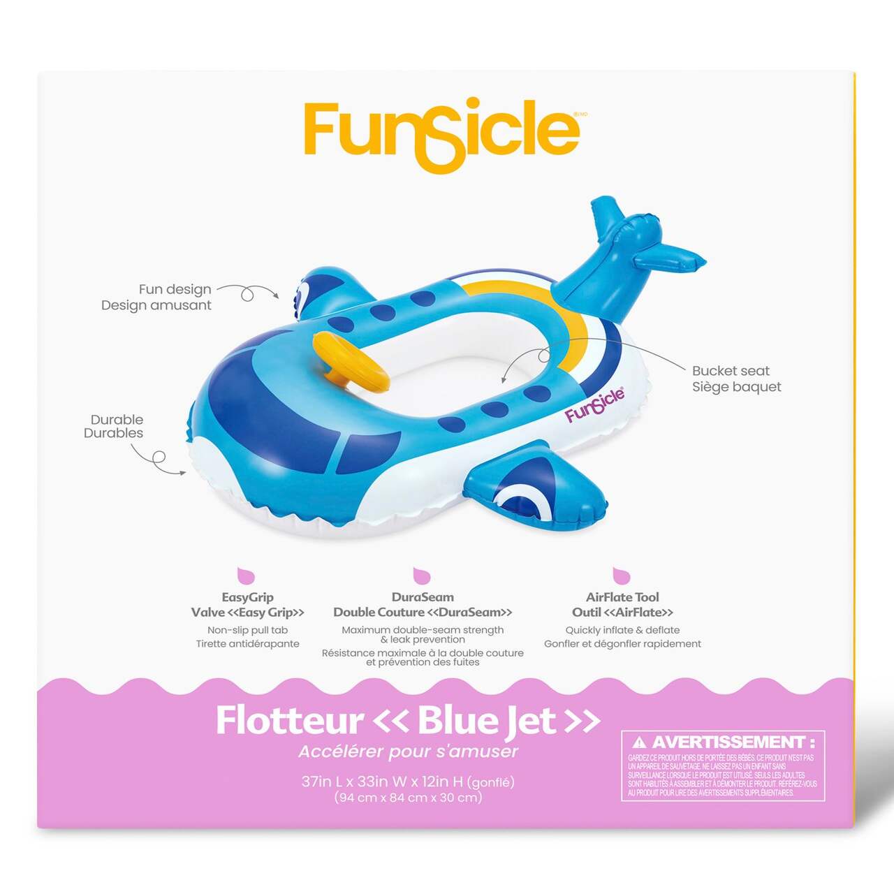 Porteur gonflable pour piscine/eau Funsicle Go Float Jet, bleu, 37 po x 33  po