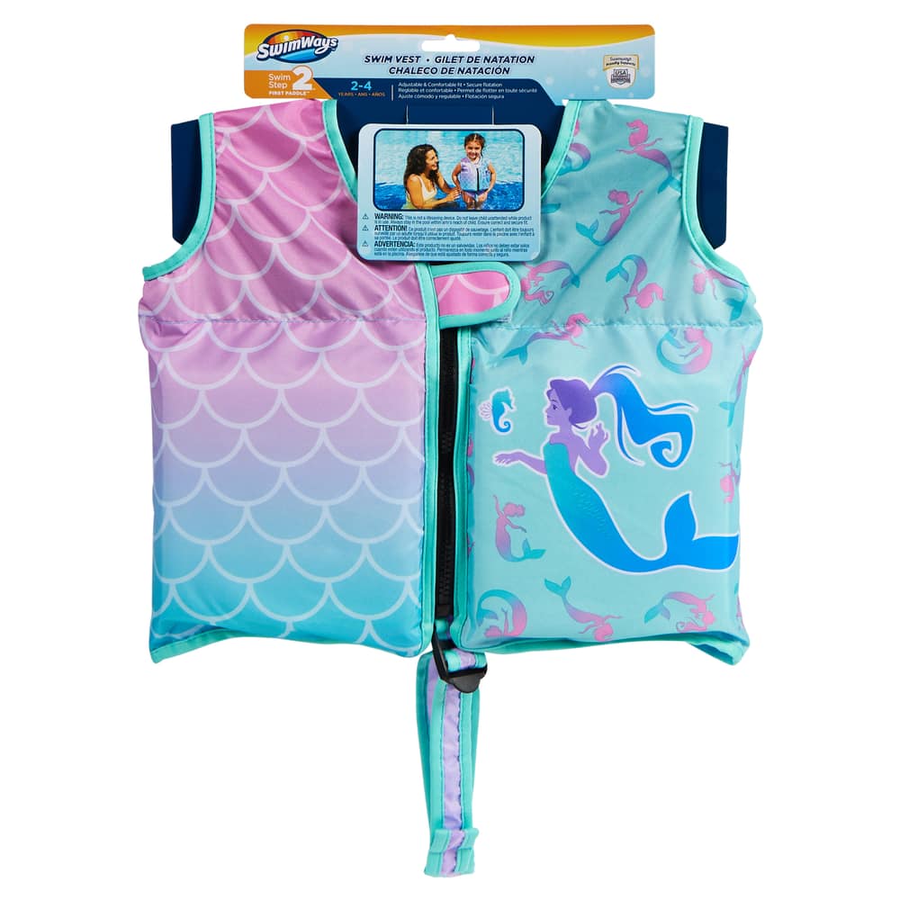 Swimways Kids' UPF 50+ Sun Protected Swim Vest, Mermaid Design, Ages 2 ...