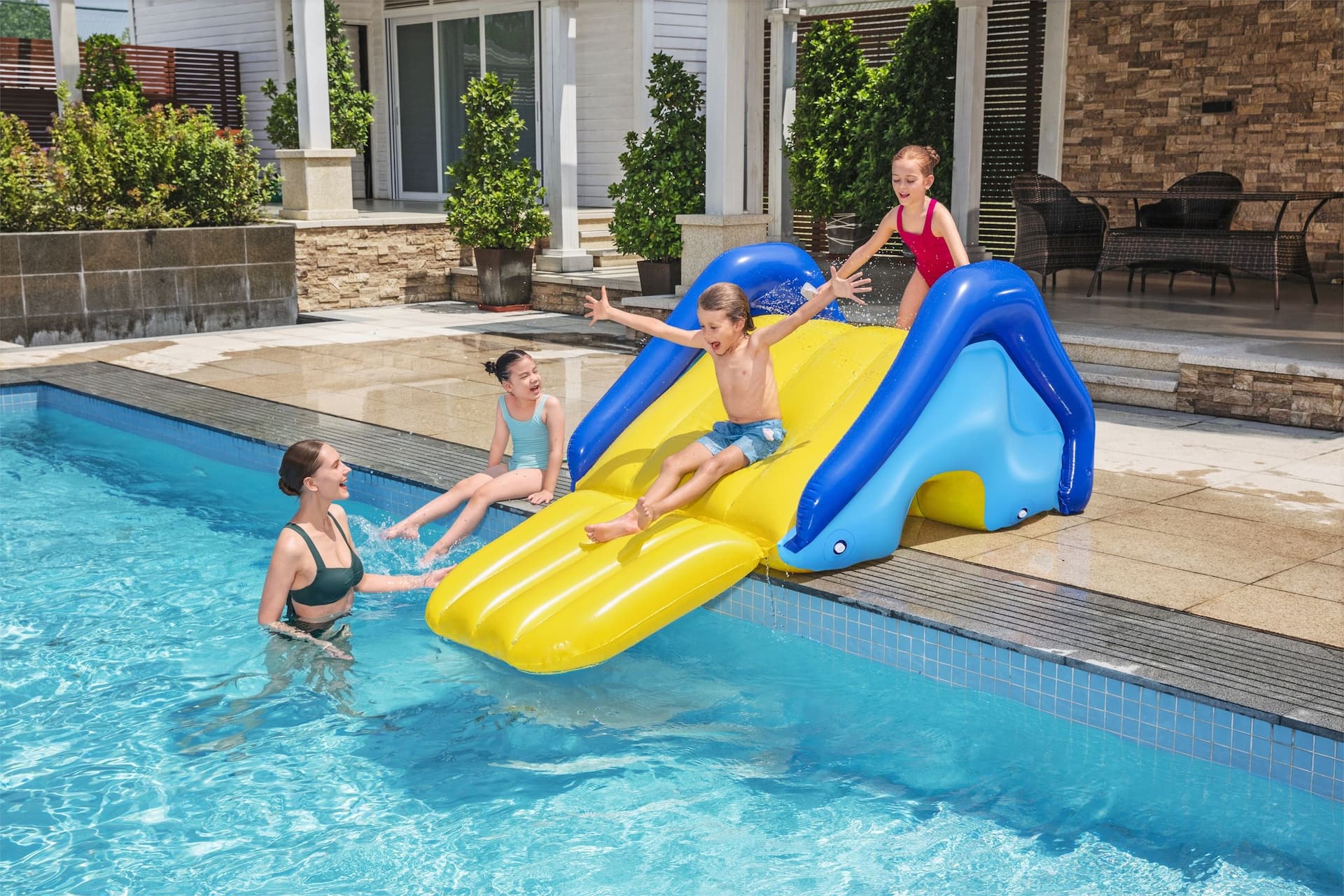 Poolside inflatable water deals slide