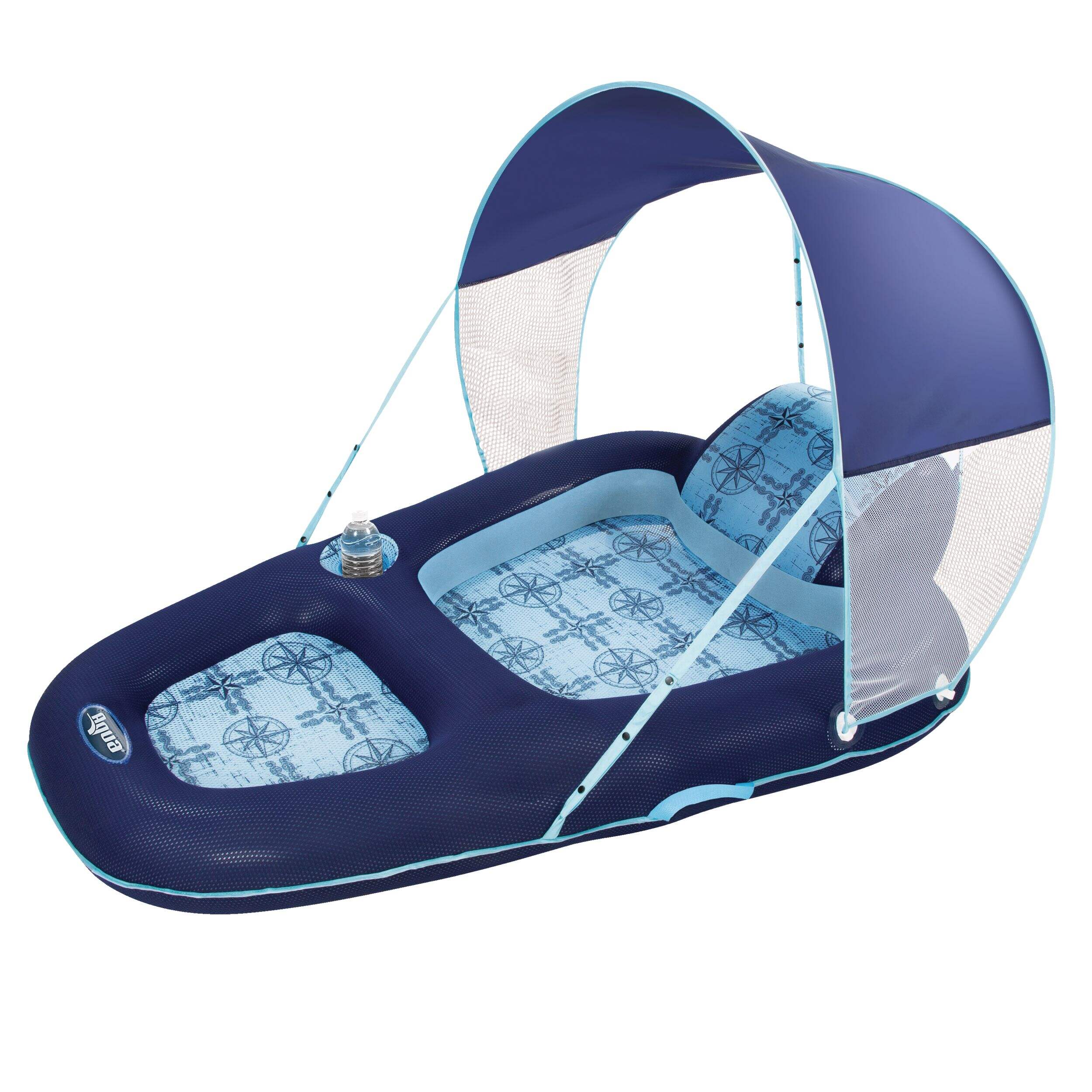 Chaise longue de piscine/d'eau gonflable Aqua Luxury avec auvent, FPRUV 50, 15 ans et plus Front_Angled_Left