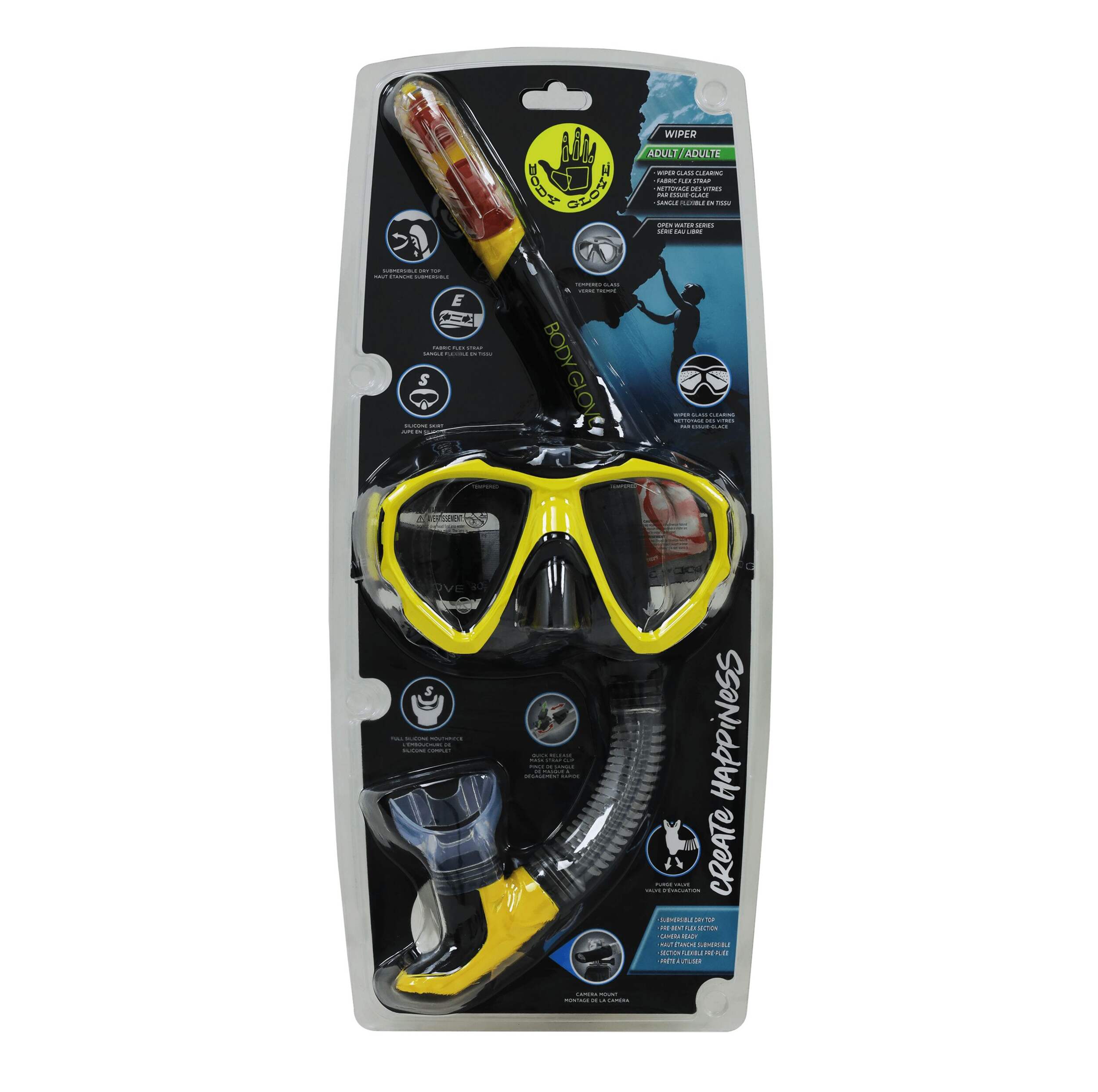 Masque et tuba Body Glove Wiper pour adultes Front_Flat