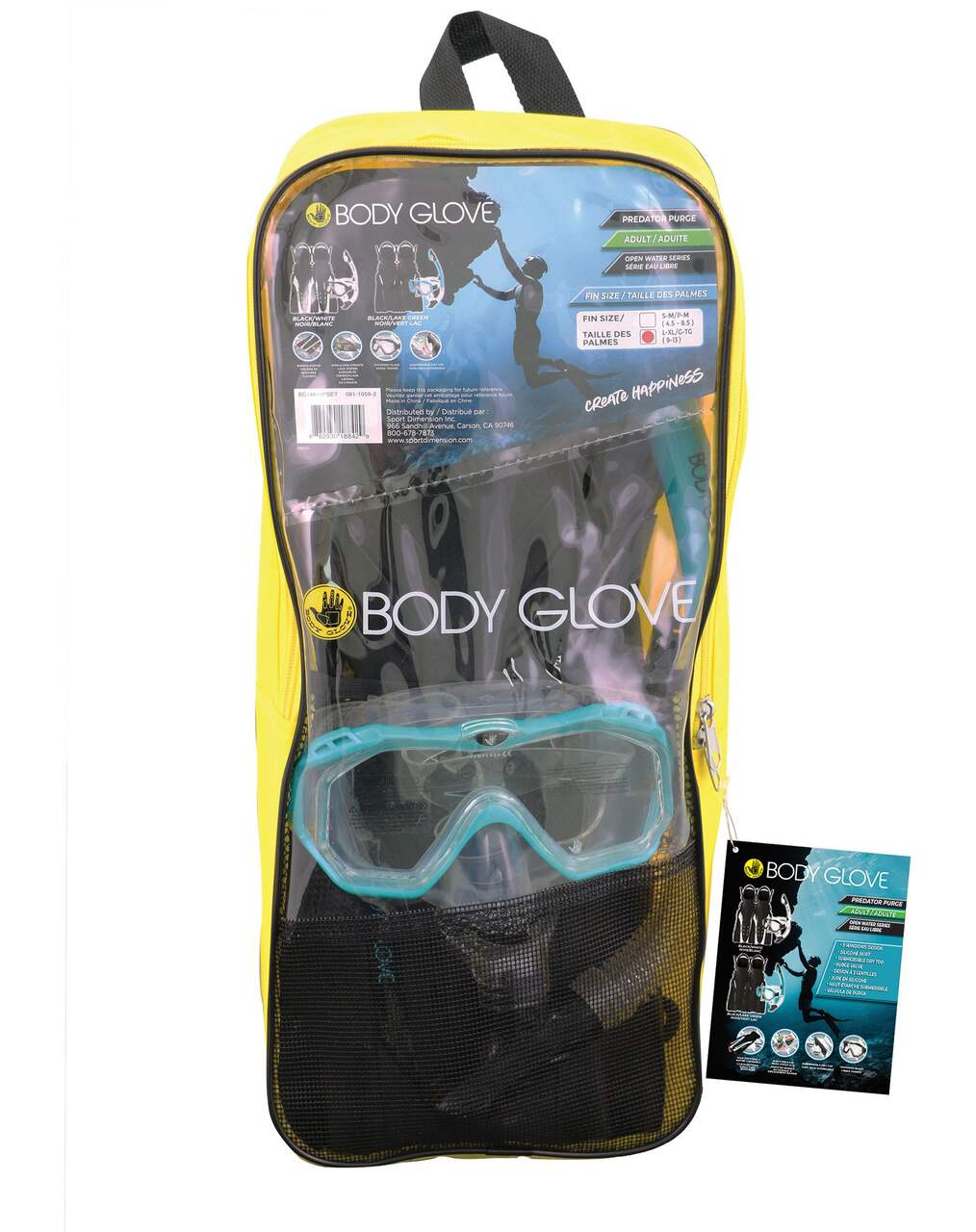 Body Glove Predator Purge Adult Snorkeling Set,Mask, Snorkel & Fins  Included. Assorted