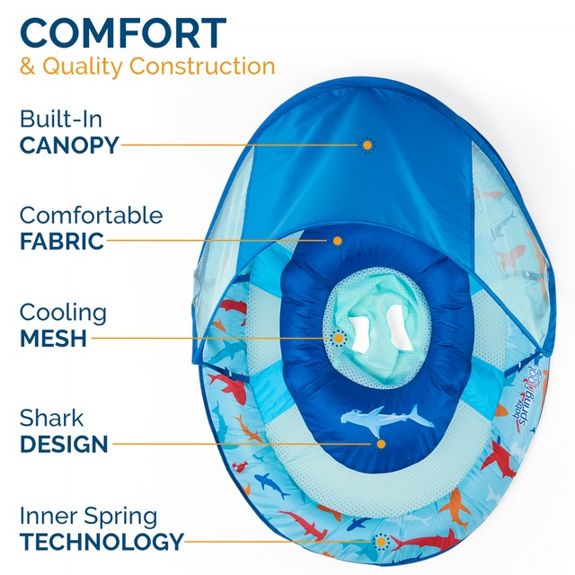 Swimways Baby Spring Pool/Water Float with Removable Sun Canopy, Shark