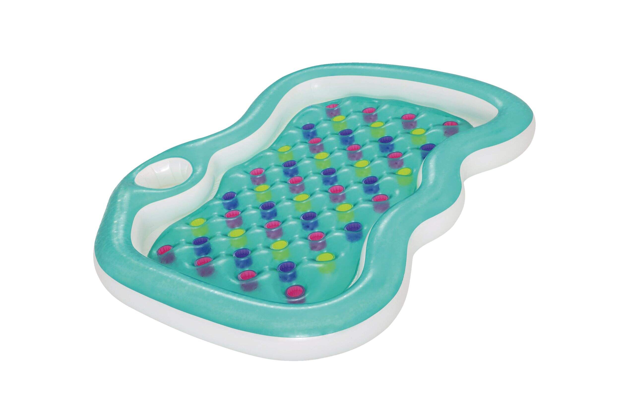 H20Go!™ Inflatable 2-Person Designer Pool Lounger with Cup Holder, 86 x 72 x 12-in Front_Three_Fourths_Angled_Left