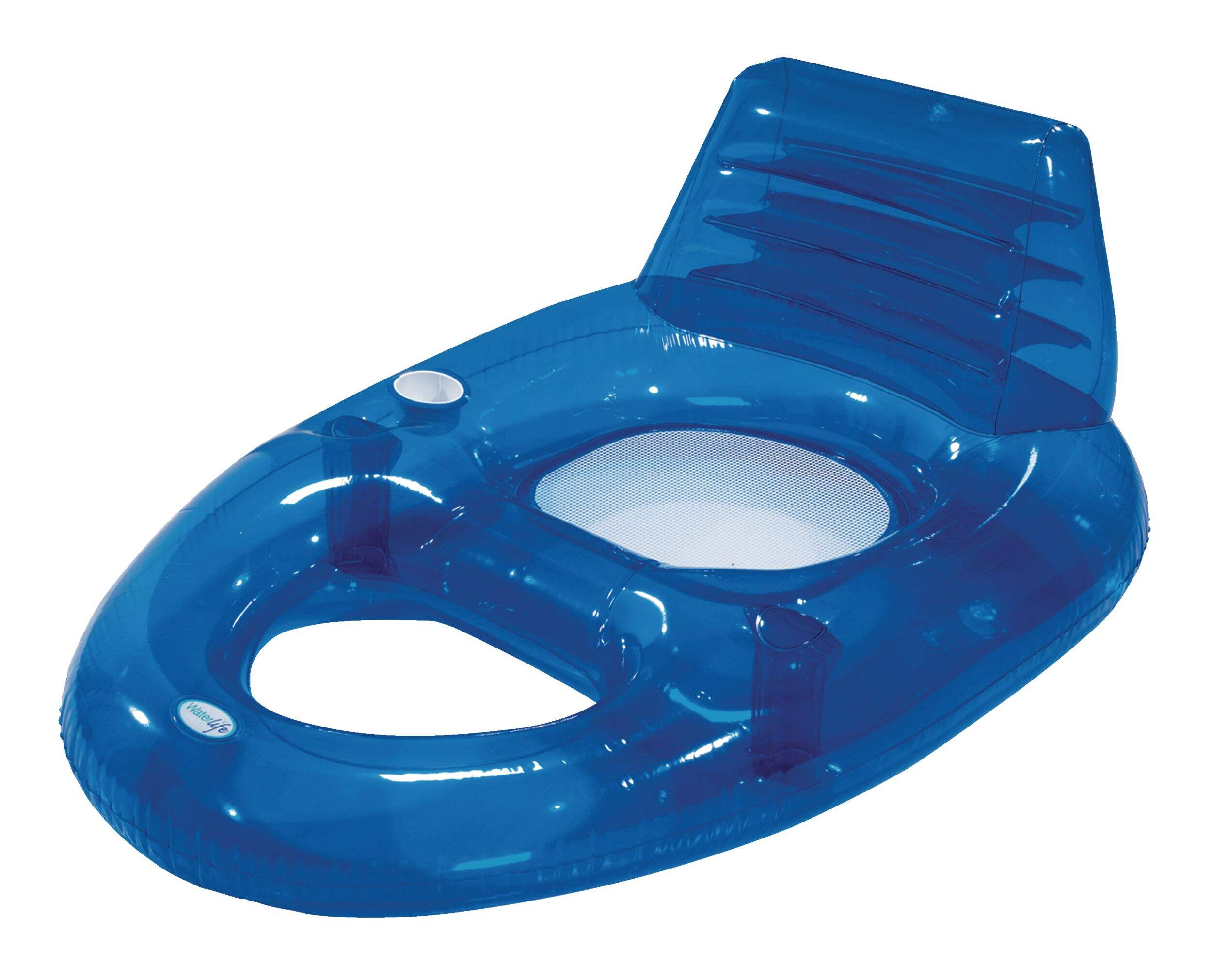Aqua Inflatable Reclining Pool Lounger with Cup Holder, Blue Front_Angled_Left