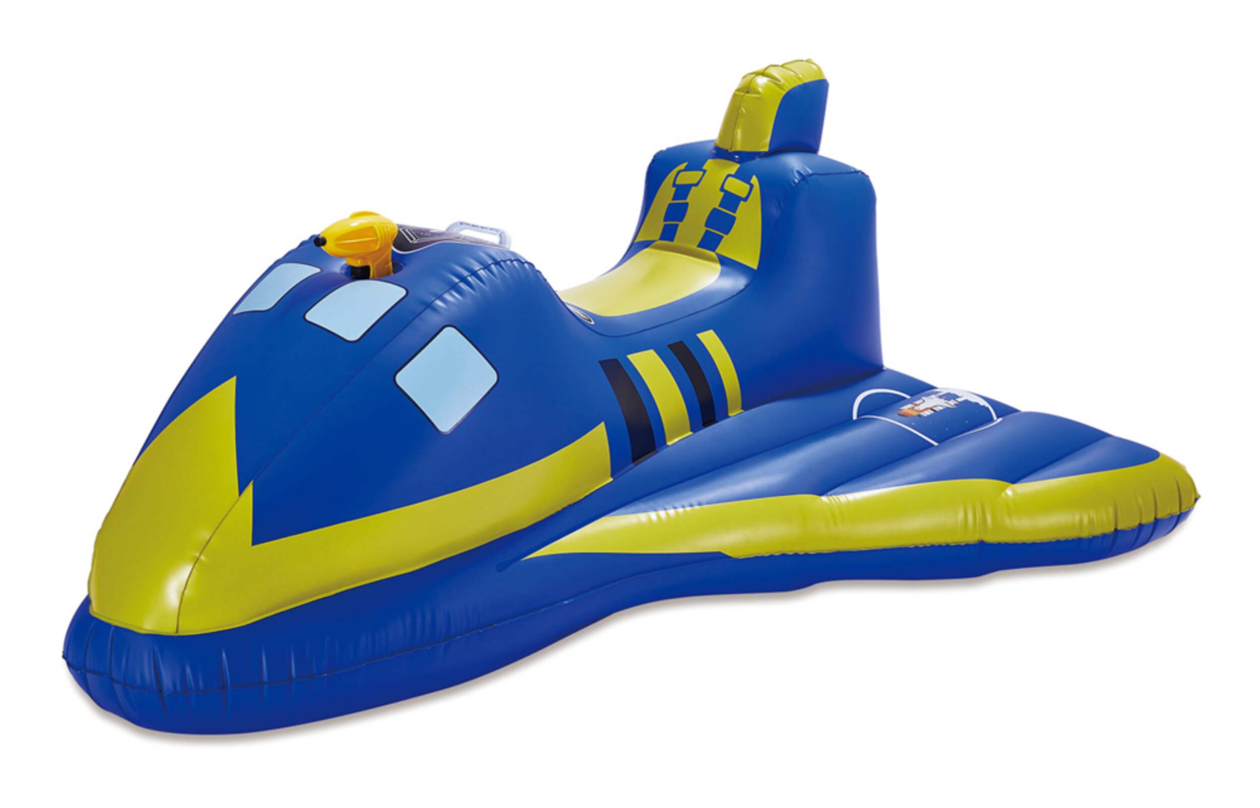 Jouet/Flotteur de piscine gonflable à chevaucher Stella et Finn avec pistolet jouet, bleu Front_Angled_Left