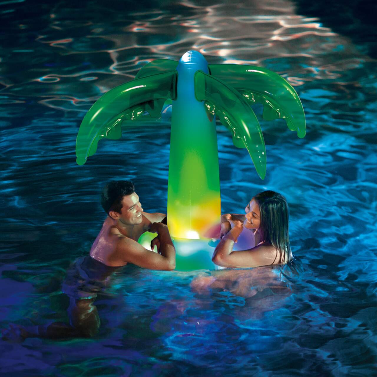 Summer Waves Inflatable LED Light-up Palm Tree Pool Floating Drink/Beverage  Holder