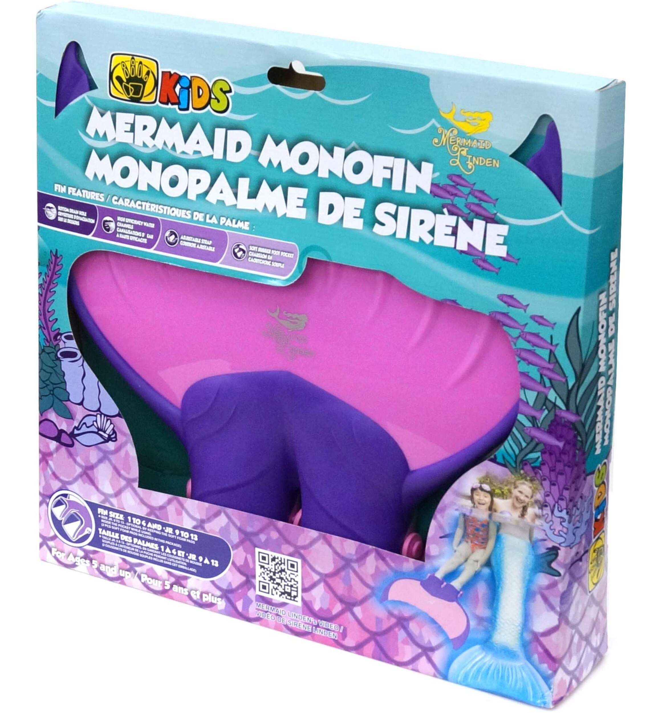 Body Glove Kids' Mermaid Swimming Monofin, Pink Front_Angled_Left