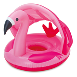 Flamand rose gonflable flottant avec auvent à protection UV pour bébés, rose Front_Angled_Left