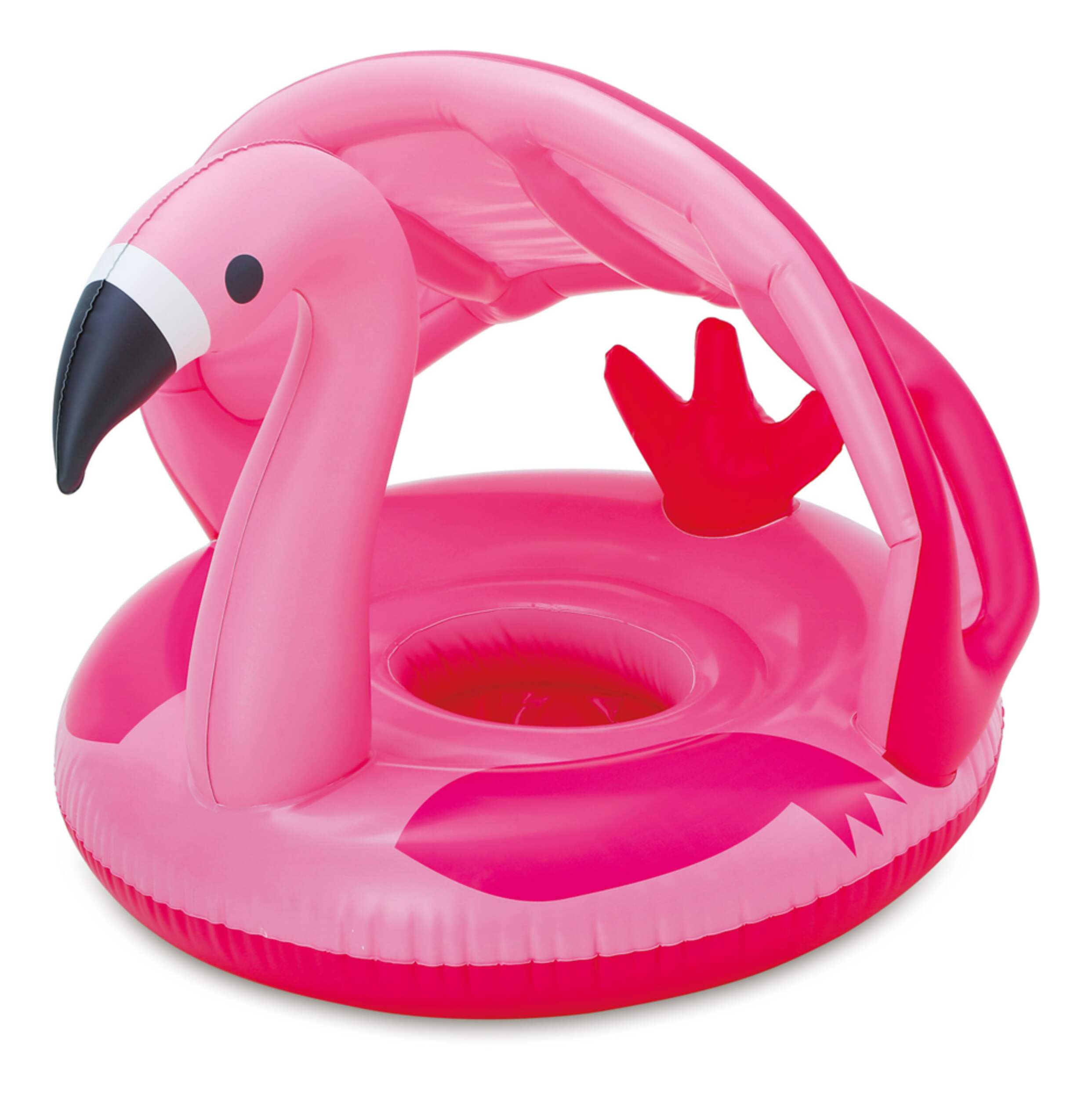 Flamand rose gonflable flottant avec auvent à protection UV pour bébés, rose Front_Angled_Left