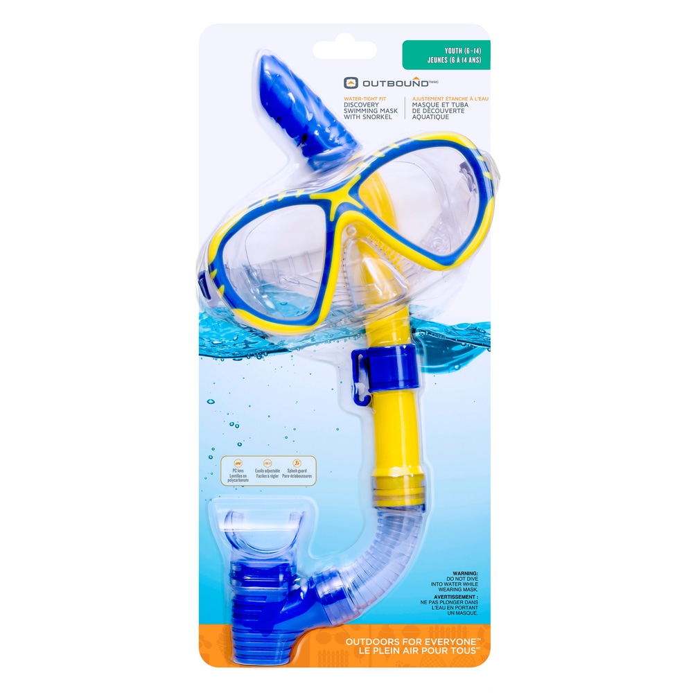 Outbound Kid & Youth Swimming Mask & Snorkel Combo, Blue/Yellow
