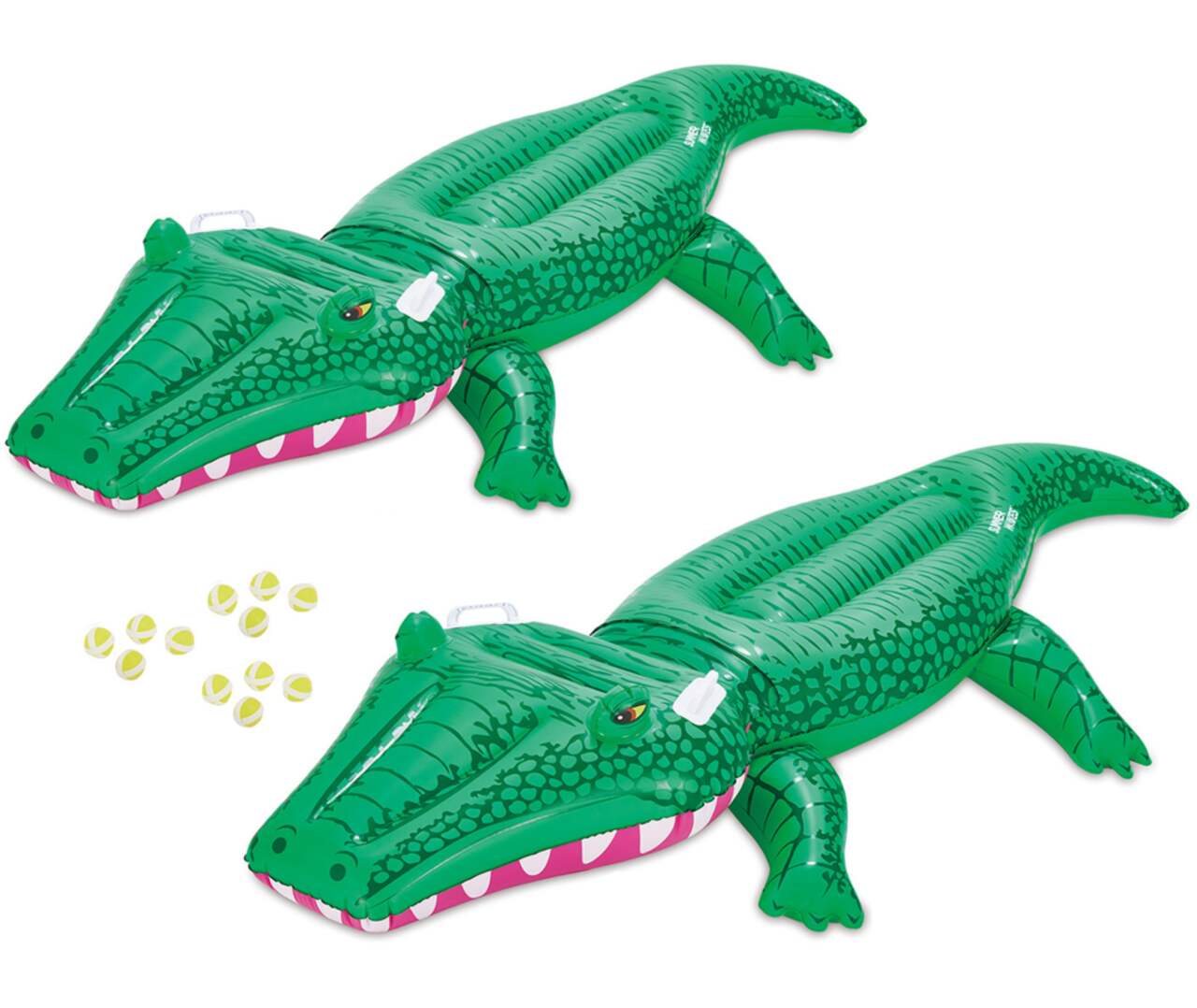 Flotteur gonflable de piscine à chevaucher en forme d’alligator et jeu  Stella & Fin, 6 balles