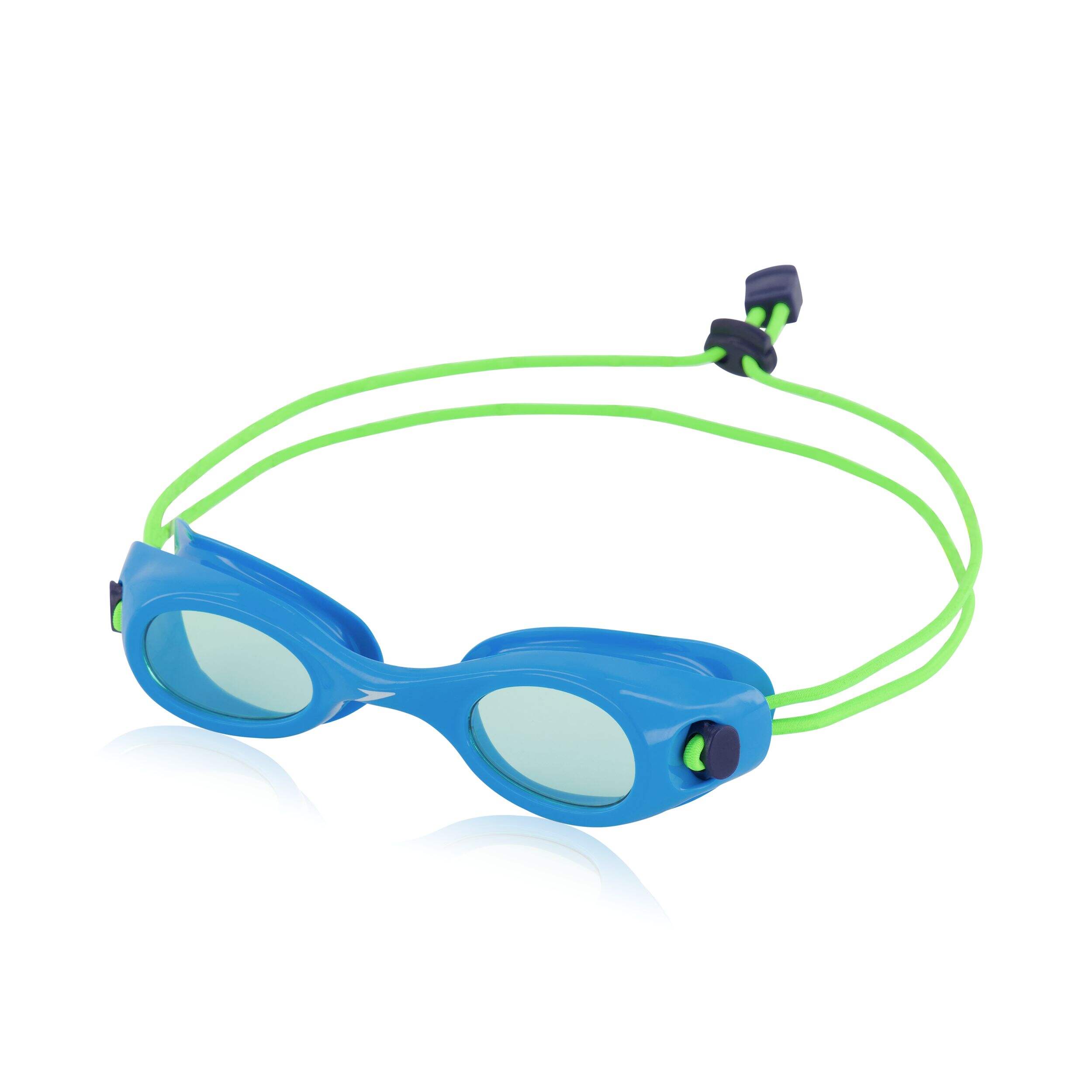 Speedo Anti-Fog UV-Protected Glide Bungee Kids' Swim Goggles, Blue, Ages 3-8 Front_Three_Fourths_Angled_Left