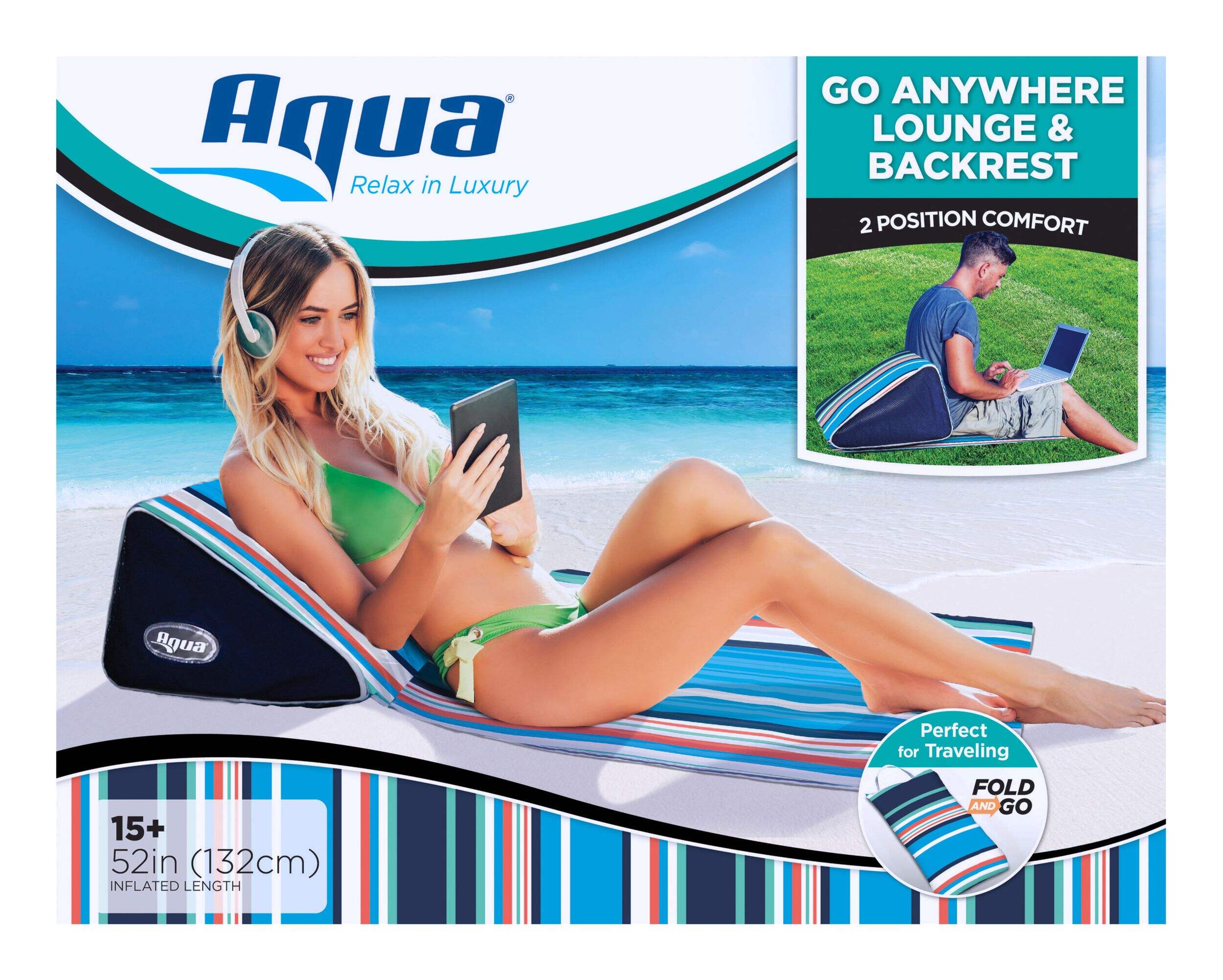 Chaise et tapis cunéiformes à 2 positions Aqua Go Anywhere, 52 x 20 po, multicolore Front_Flat