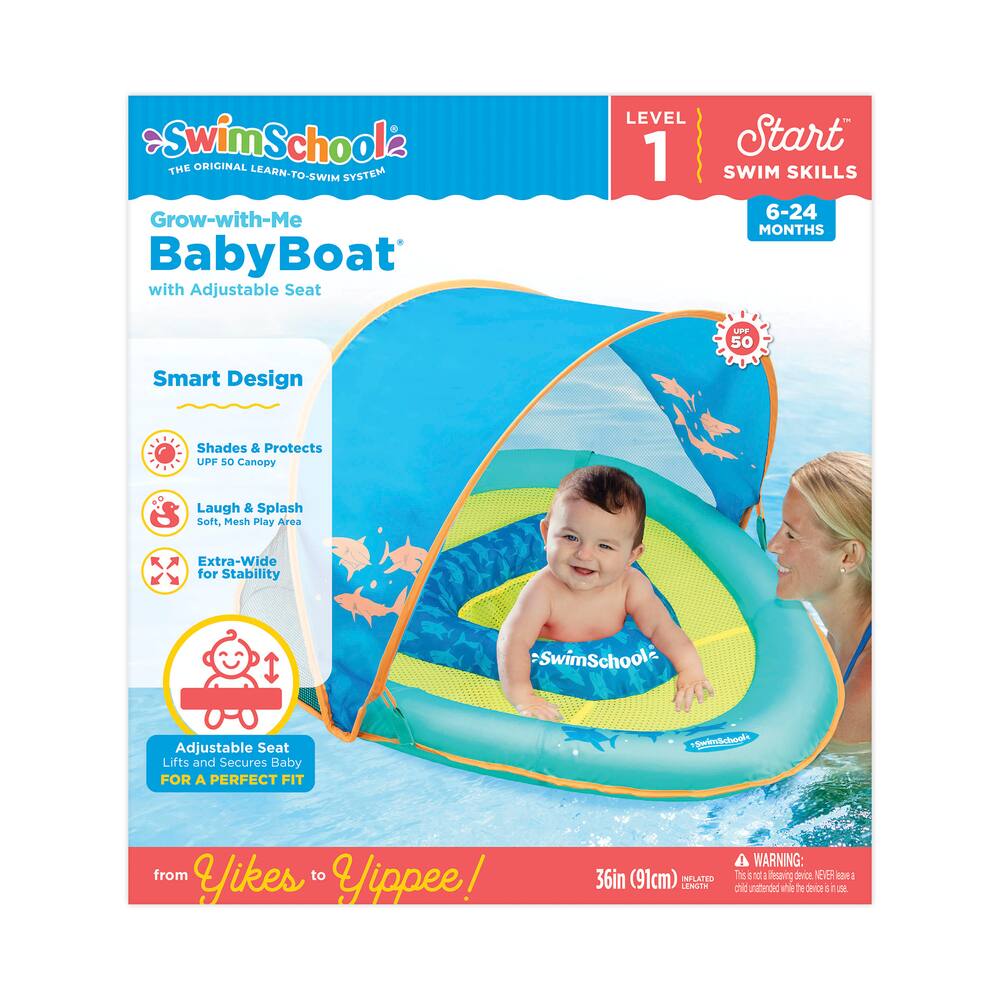 SwimSchool Grow-with-Me Inflatable UV-Protected Baby Swim Float/Boat ...