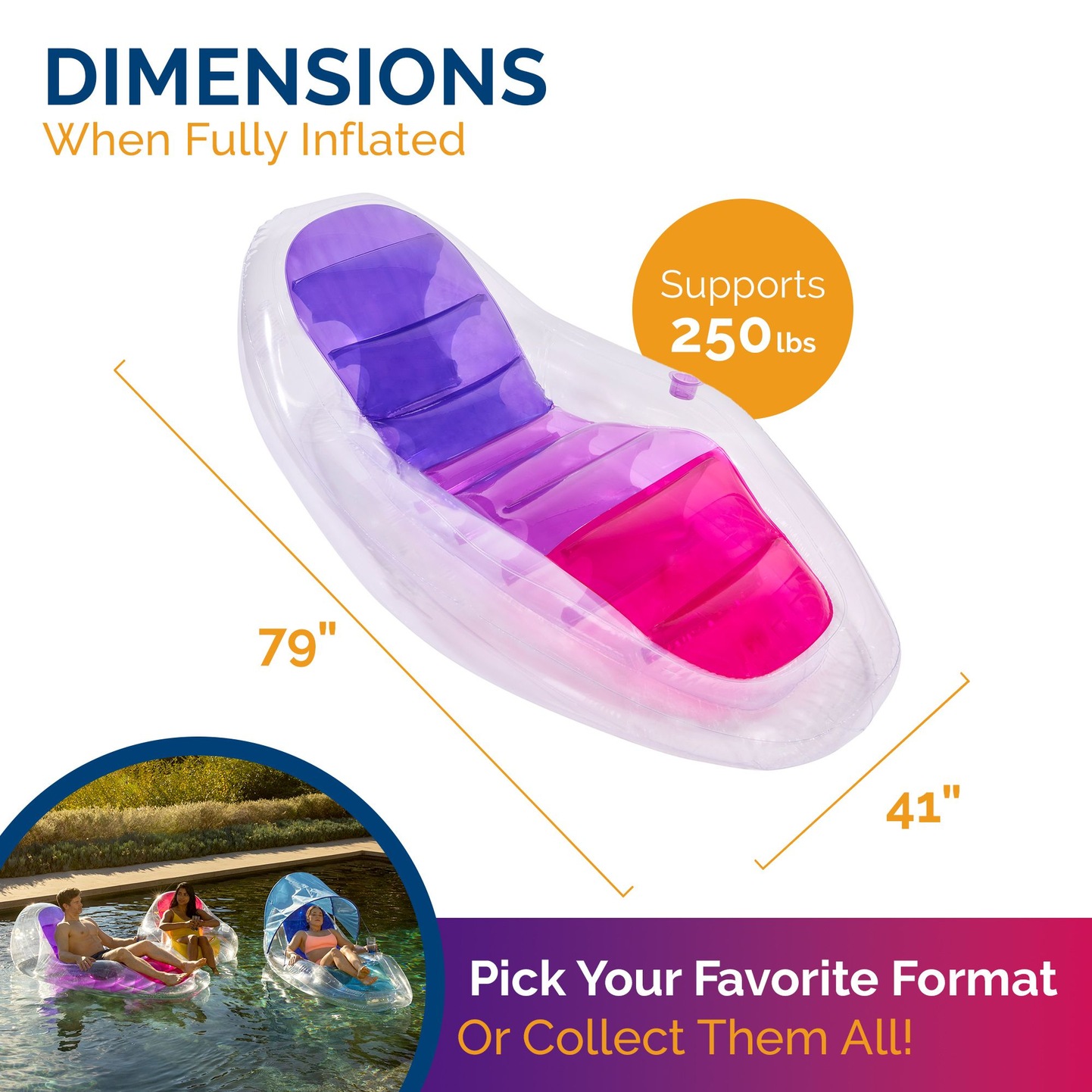 Swimways Dry Float Inflatable Lazy Pool Float/Lounger, 79 x 41in