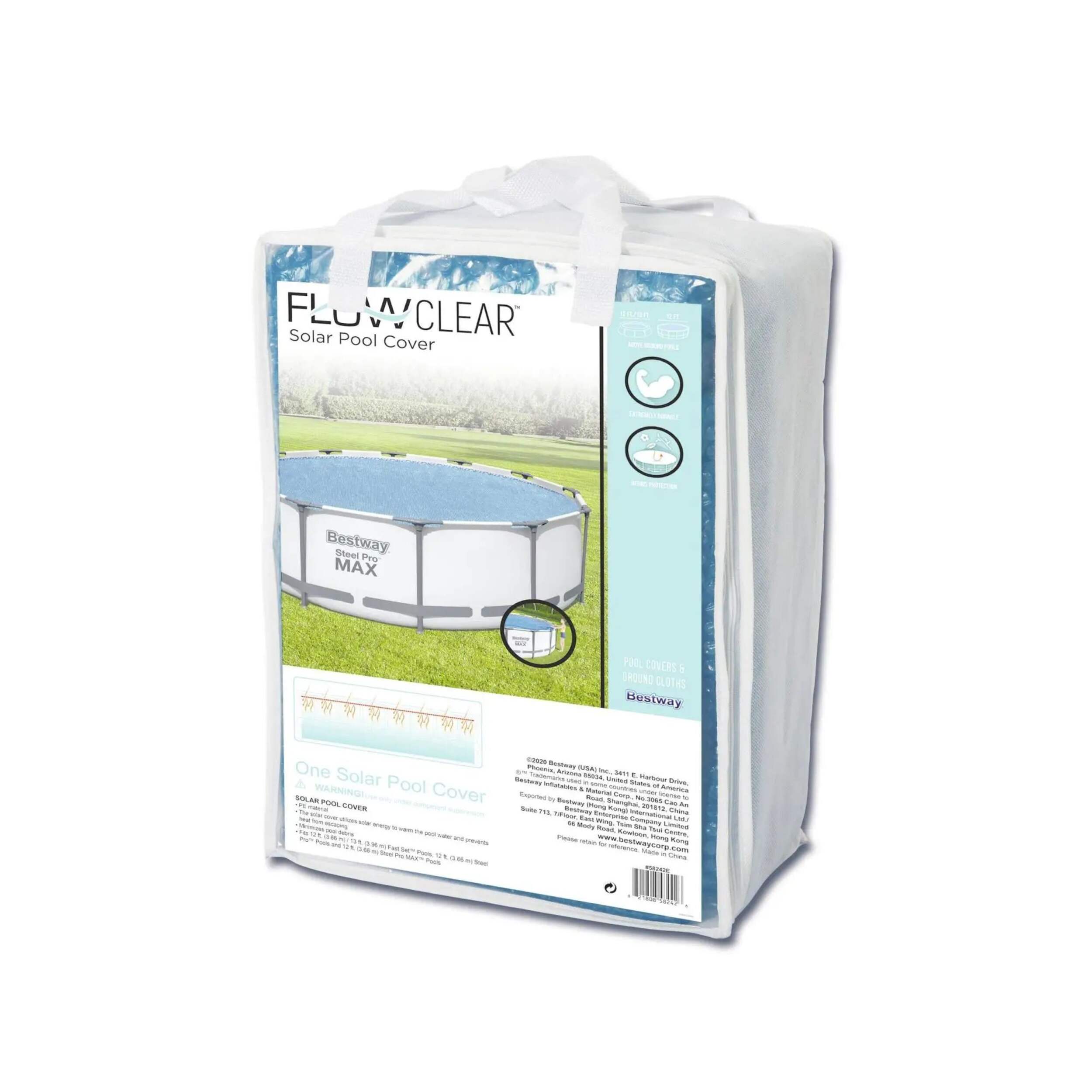 Bestway Flowclear™ Solar Fast Set & Steel Frame Pool Cover,  12-ft Front_Three_Fourths_Angled_Left