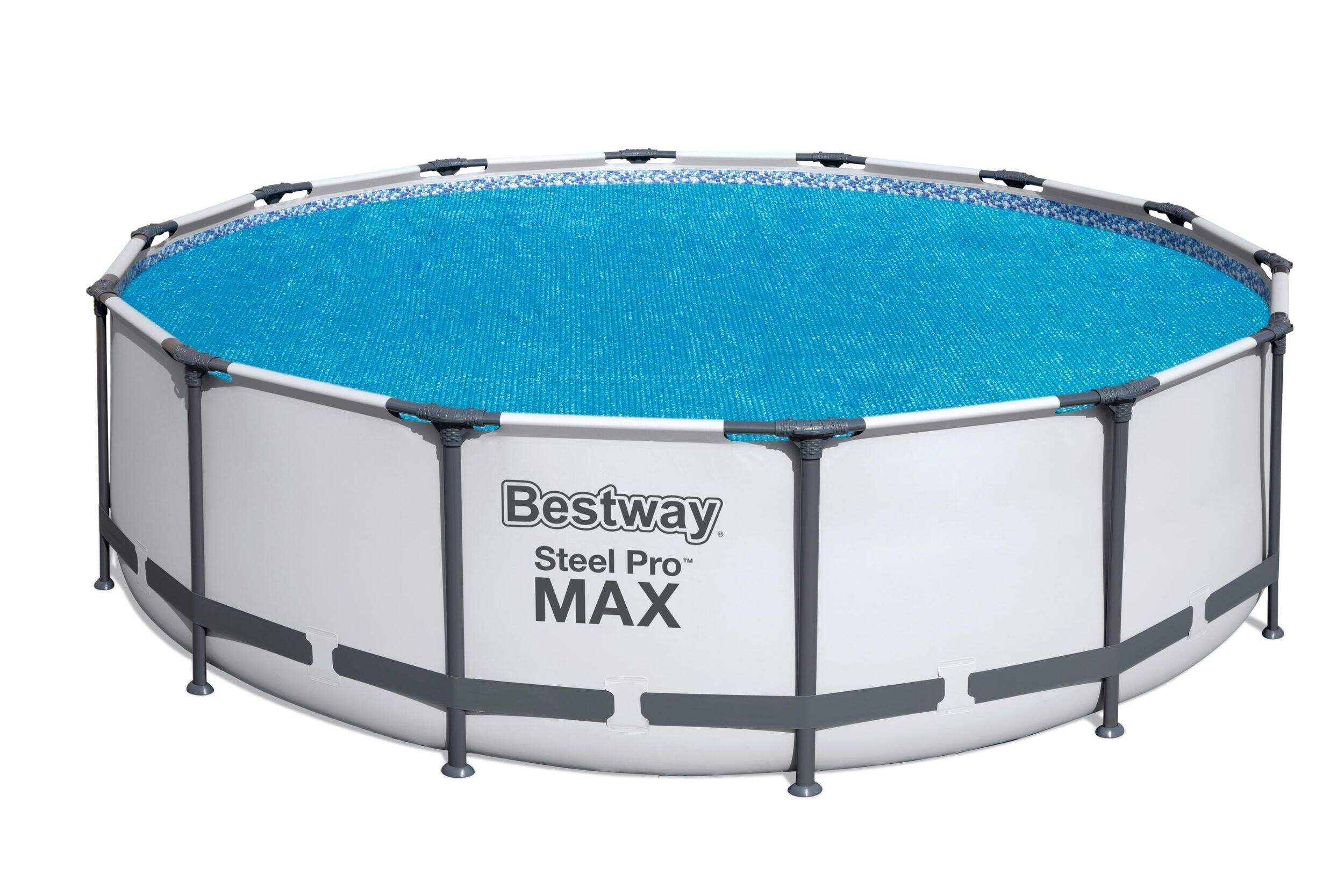 Toile solaire pour piscines à cadre en acier rapide à installer Bestway FlowclearMC, 14-15 pi Front_Elevated