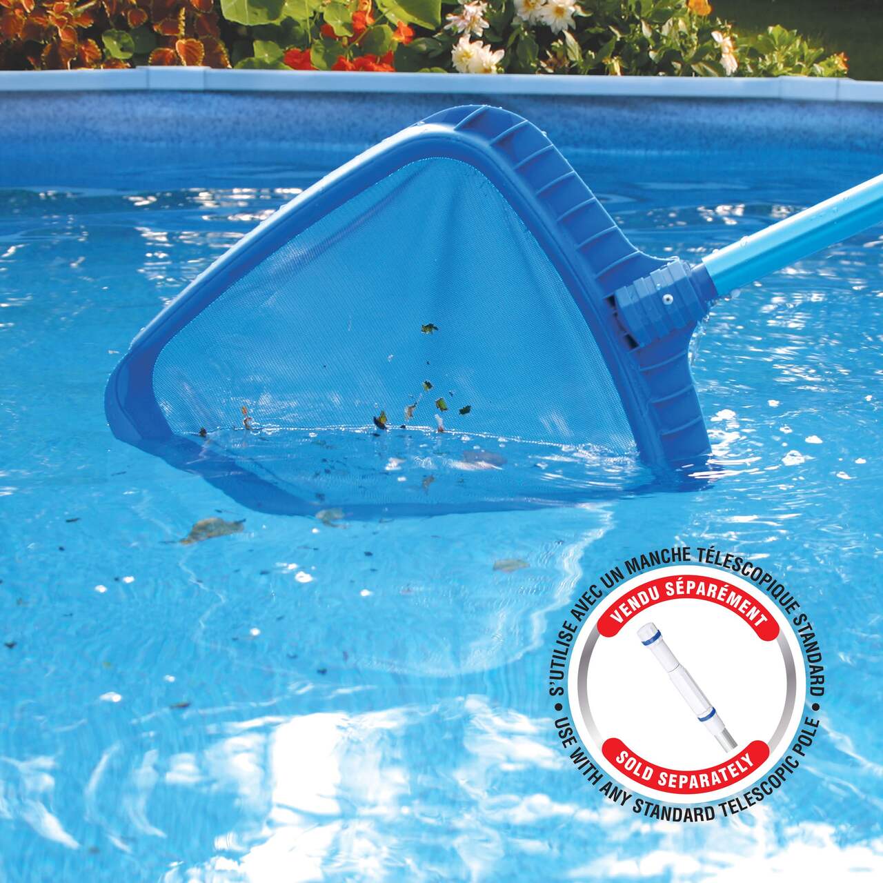Lbq-skimmer Set Filet d'atterrissage à feuilles avec tamis de filet à mailles  fines et feuilles de piscine à tige en aluminium de 120 cm (bleu)