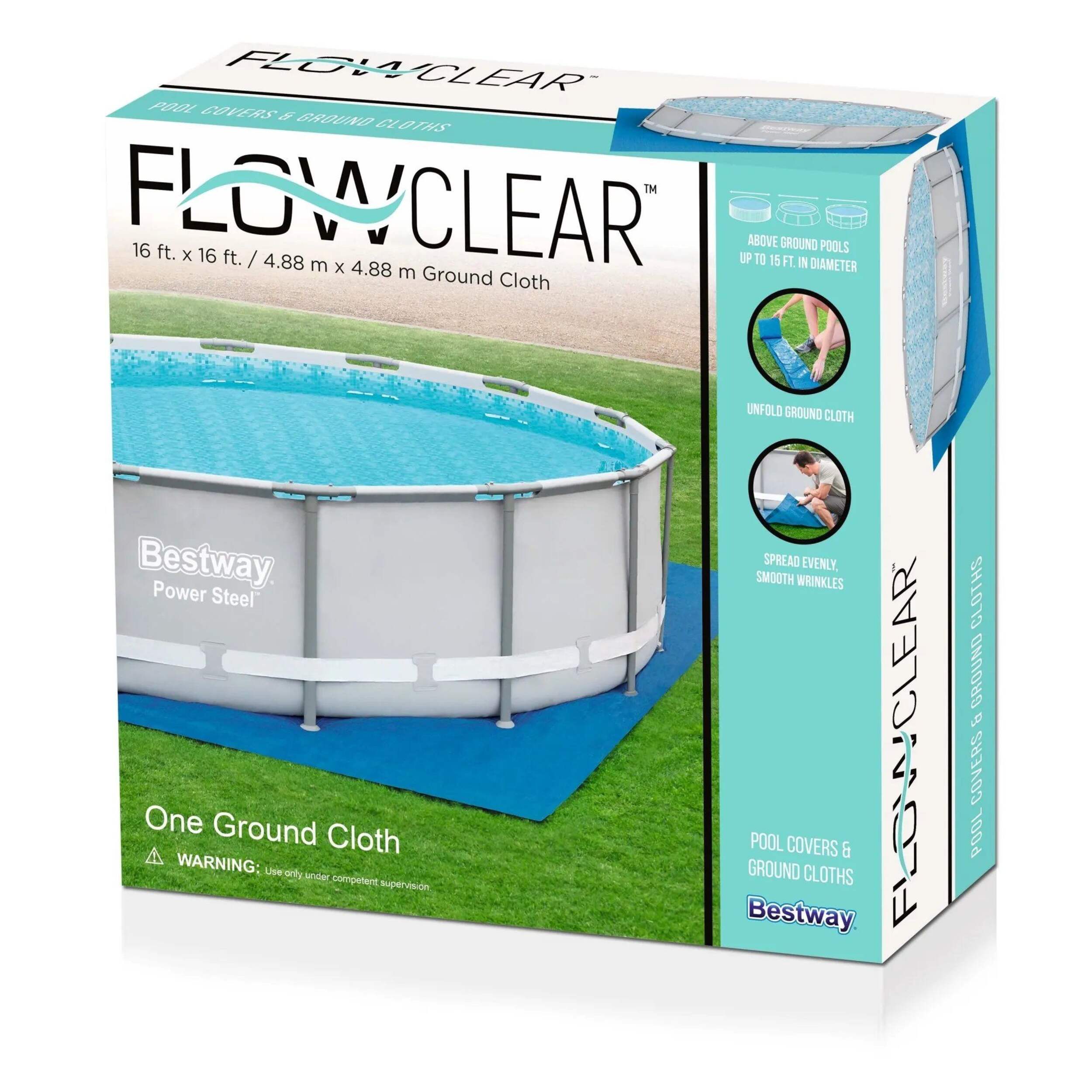 Bestway Simple-Set Plastic Pool Ground Sheet, 16 x 16-ft Front_Three_Fourths_Angled_Left