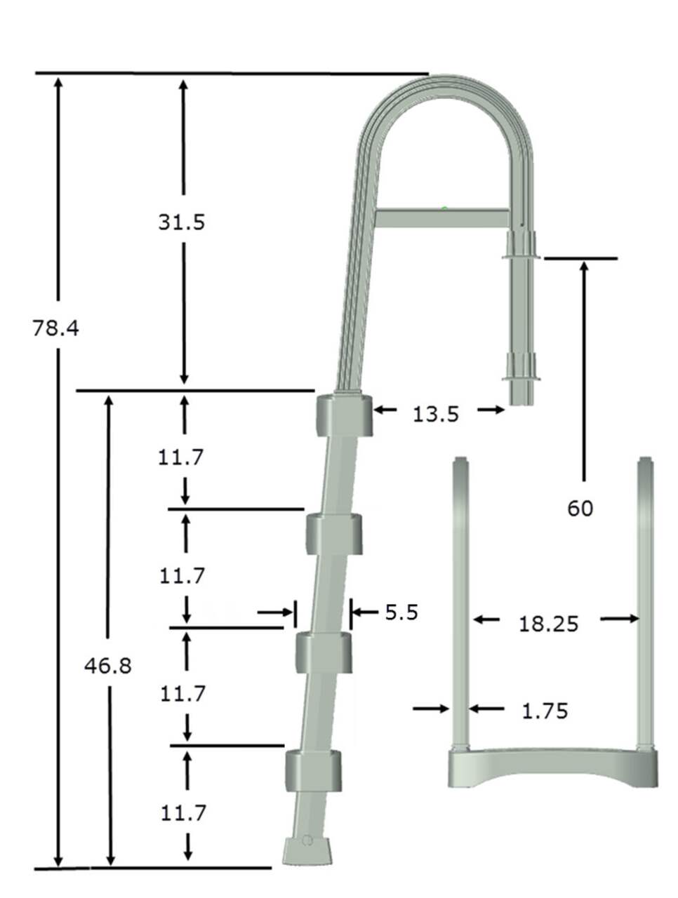 Dock Edge Dolphin™ Aluminum 4 Step Dock Ladder, Grey, 51.5-in L x