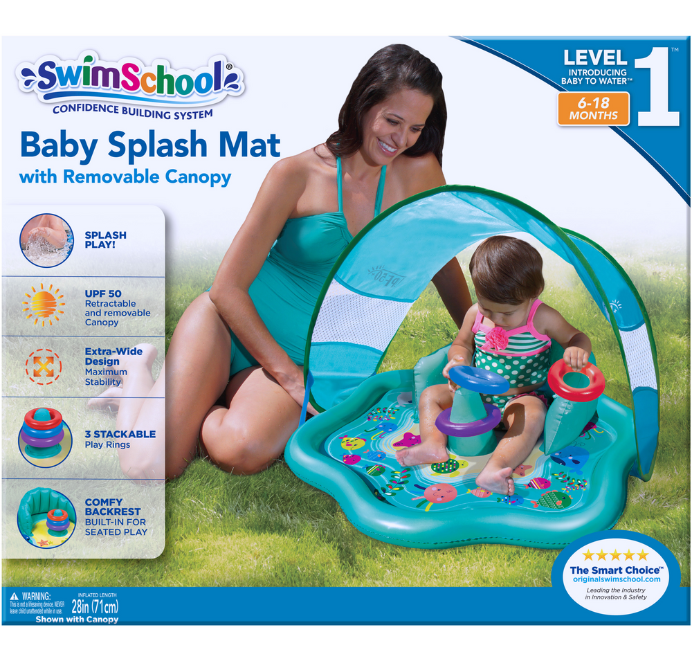 Swim School Inflatable Baby Splash Mat with Canopy, 28in, Ages 618m