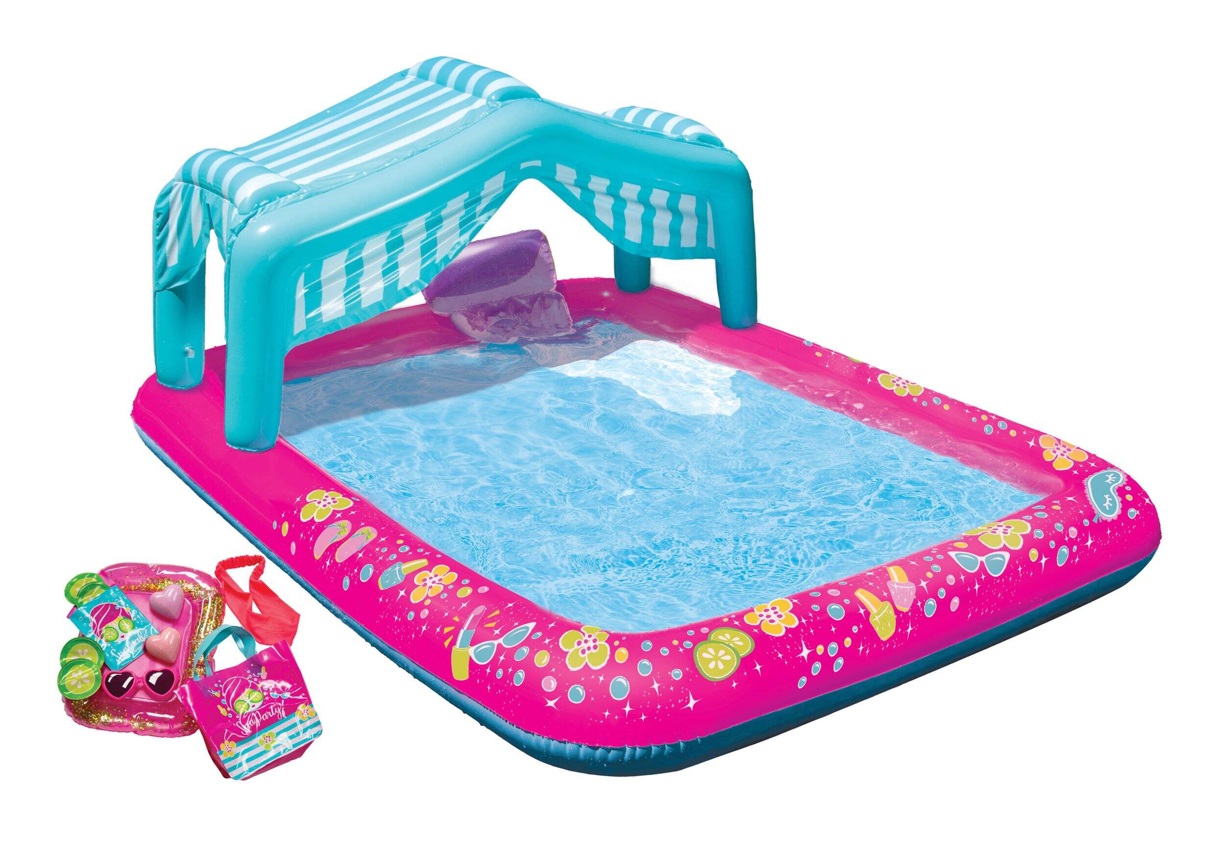Banzai Spa Party Interactive Inflatable Wading Pool with Canopy 74 x 56 x 35-in, Ages 3+ Composite_or_Mixed