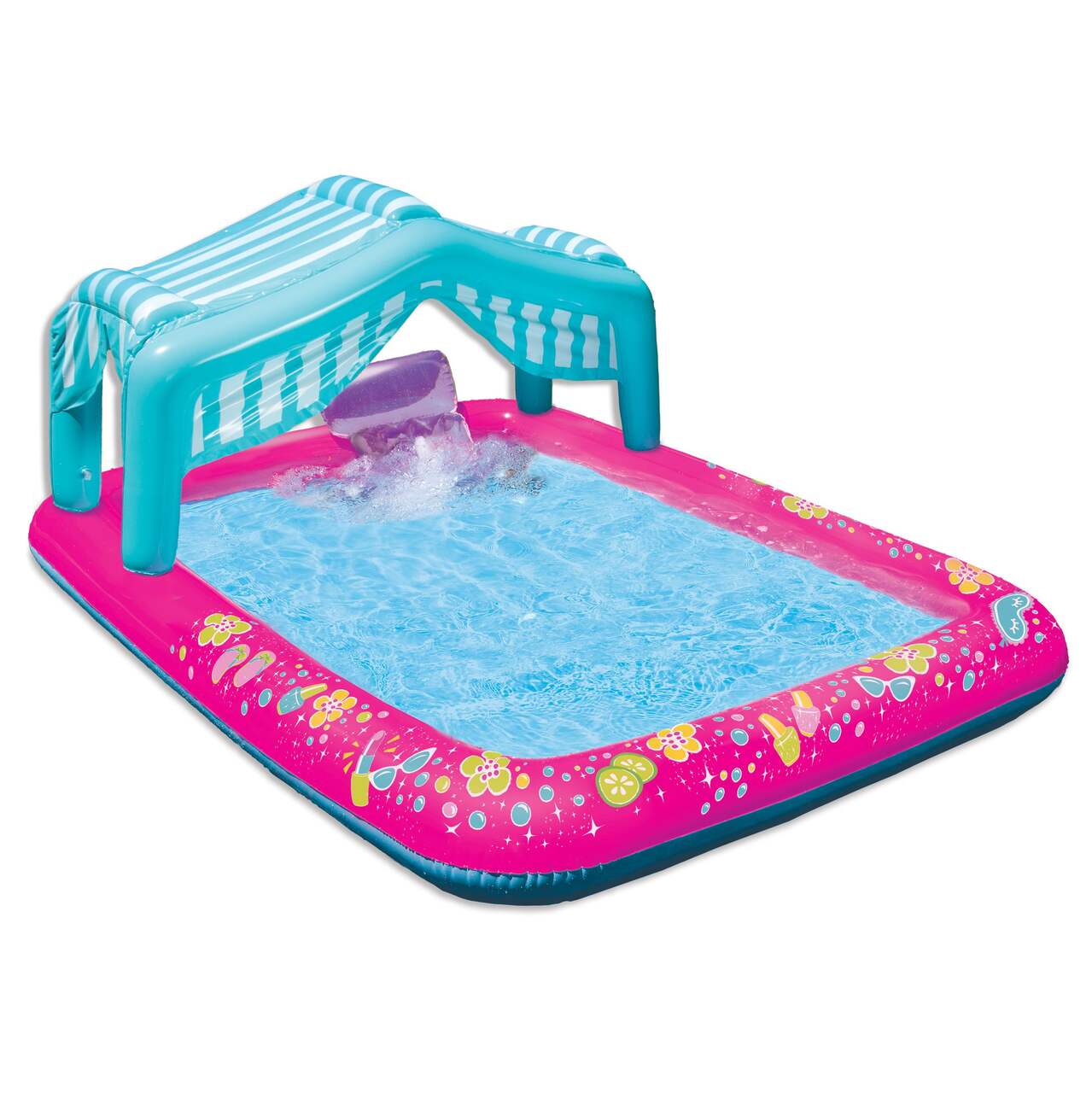 Banzai Spa Party Interactive Inflatable Wading Pool with Canopy 74 x 56 x  35-in, Ages 3+