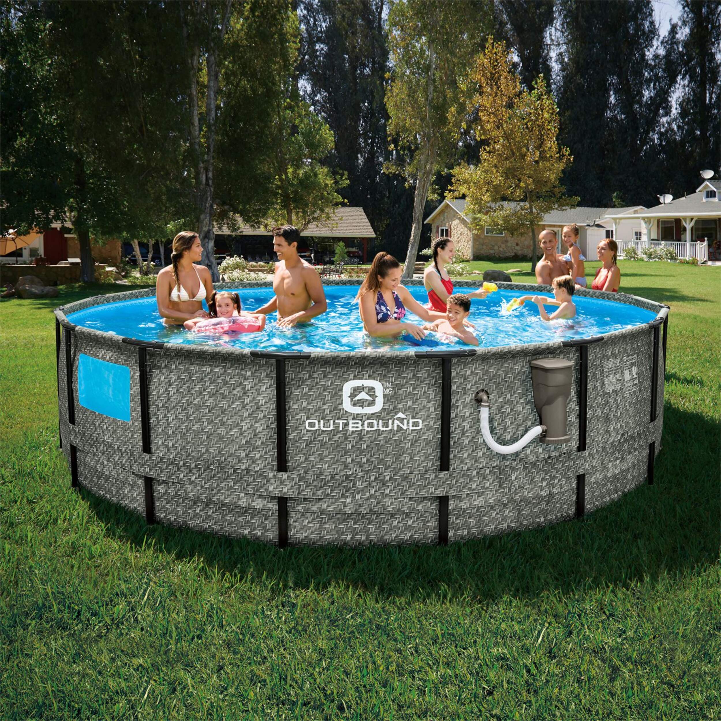 Outbound Round Steel Frame Swimming Pool with Ladder, 16ft x 48in