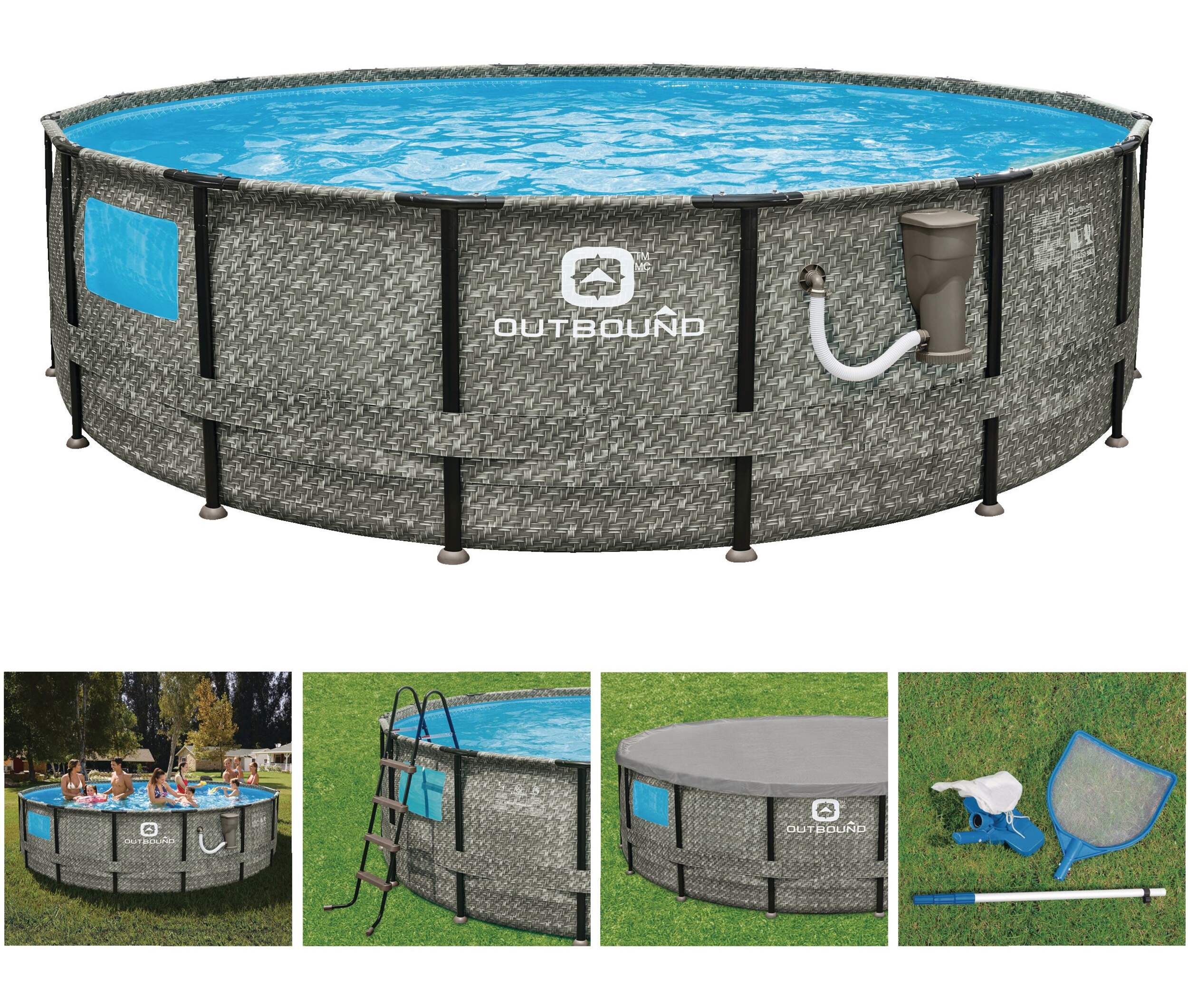 Outbound Round Steel Frame Swimming Pool with Ladder, 16ft x 48in