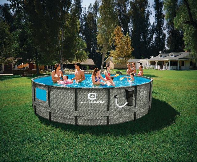 Outbound Round Steel Frame Swimming Pool with Ladder, 16ft x 48in